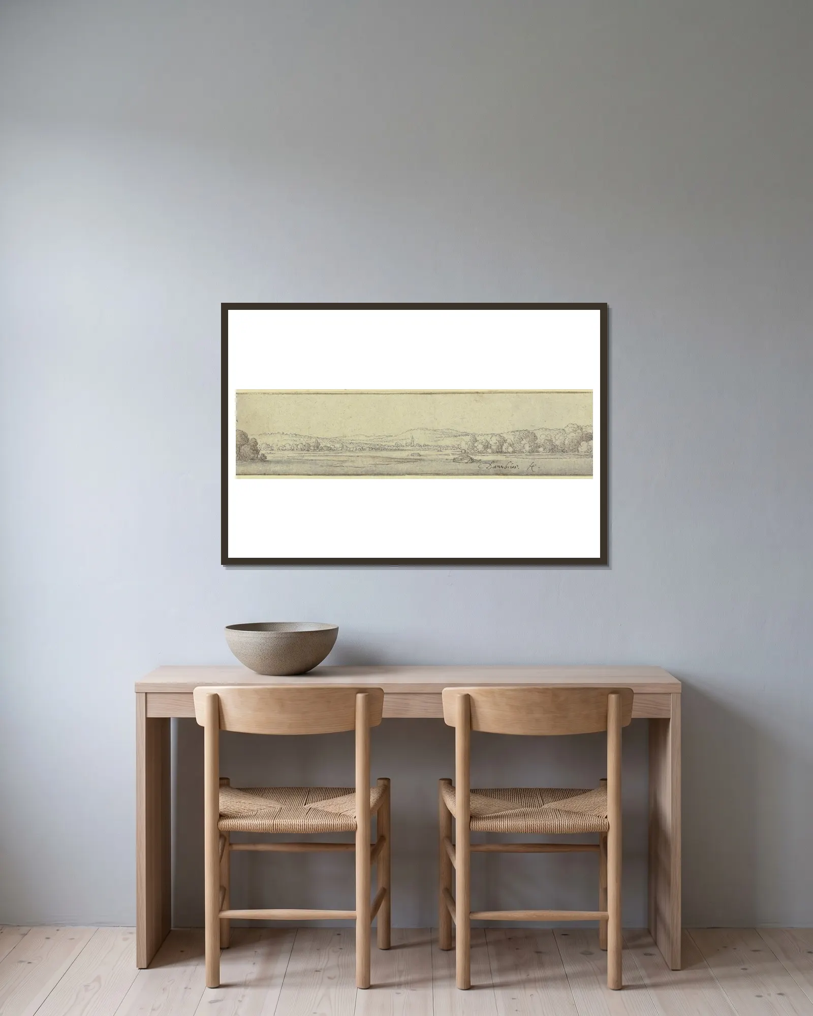 A Donau landscape av Wenceslaus Hollar inramad på en vägg