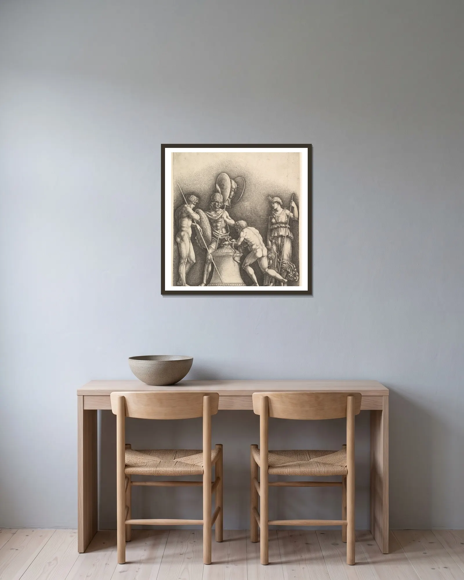 Four classical figures (pagan sacrifice) av Wenceslaus Hollar inramad på en vägg