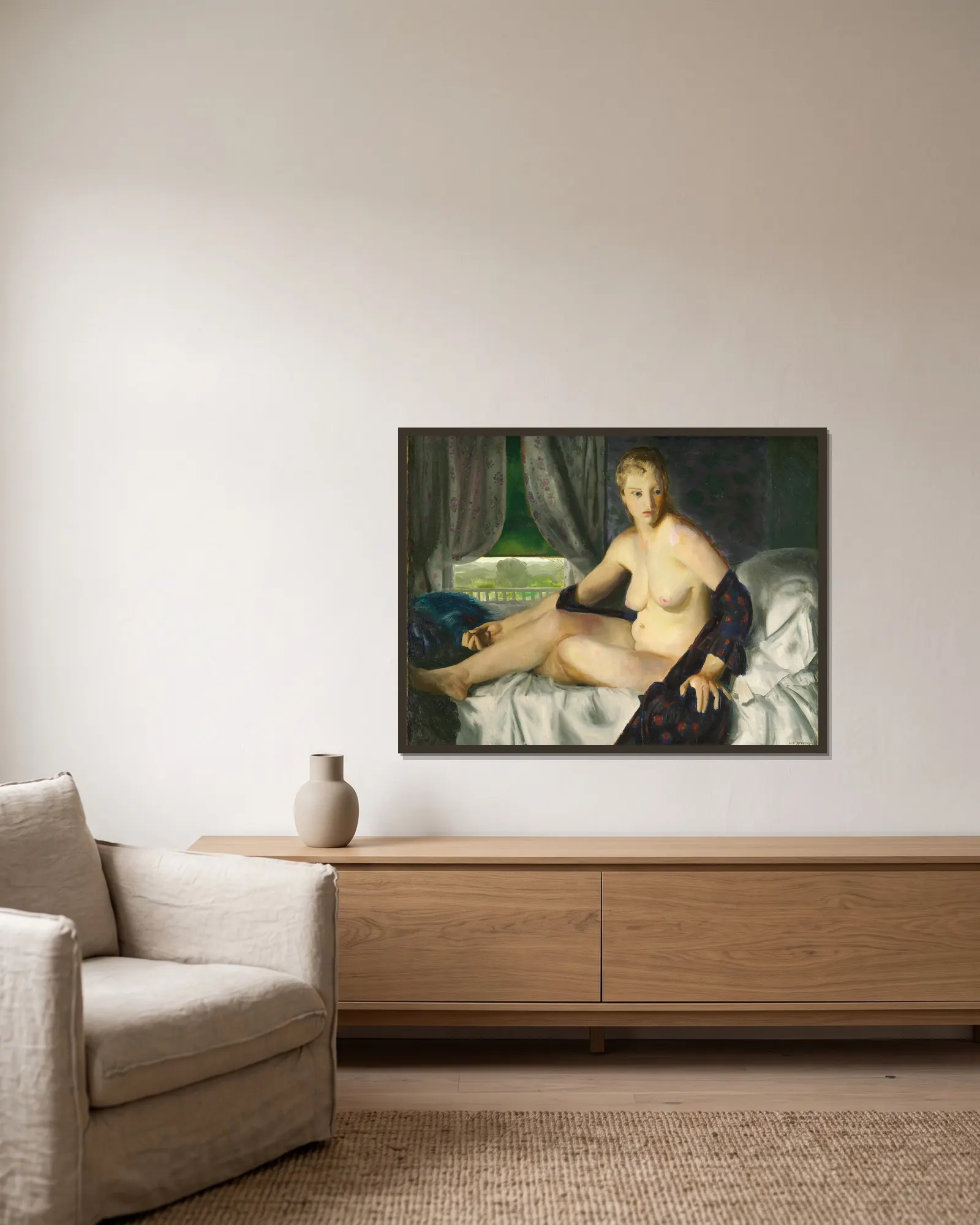 Nude with Fan av George Wesley Bellows inramad på en vägg