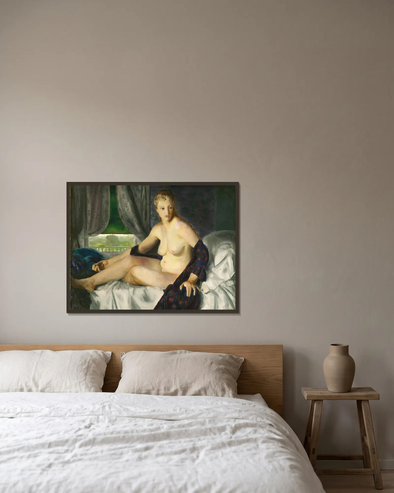 Nude with Fan av George Wesley Bellows inramad på en vägg