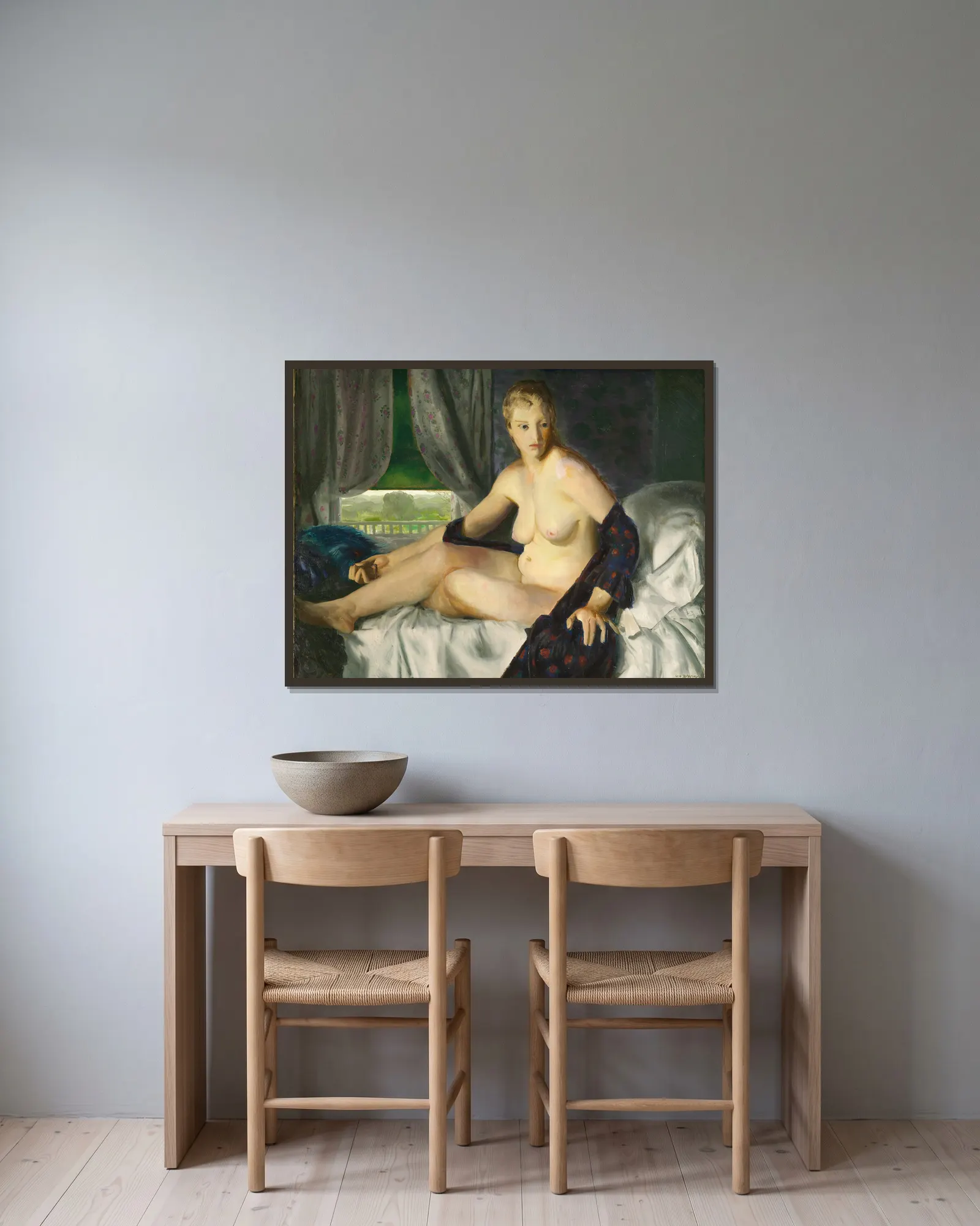 Nude with Fan av George Wesley Bellows inramad på en vägg