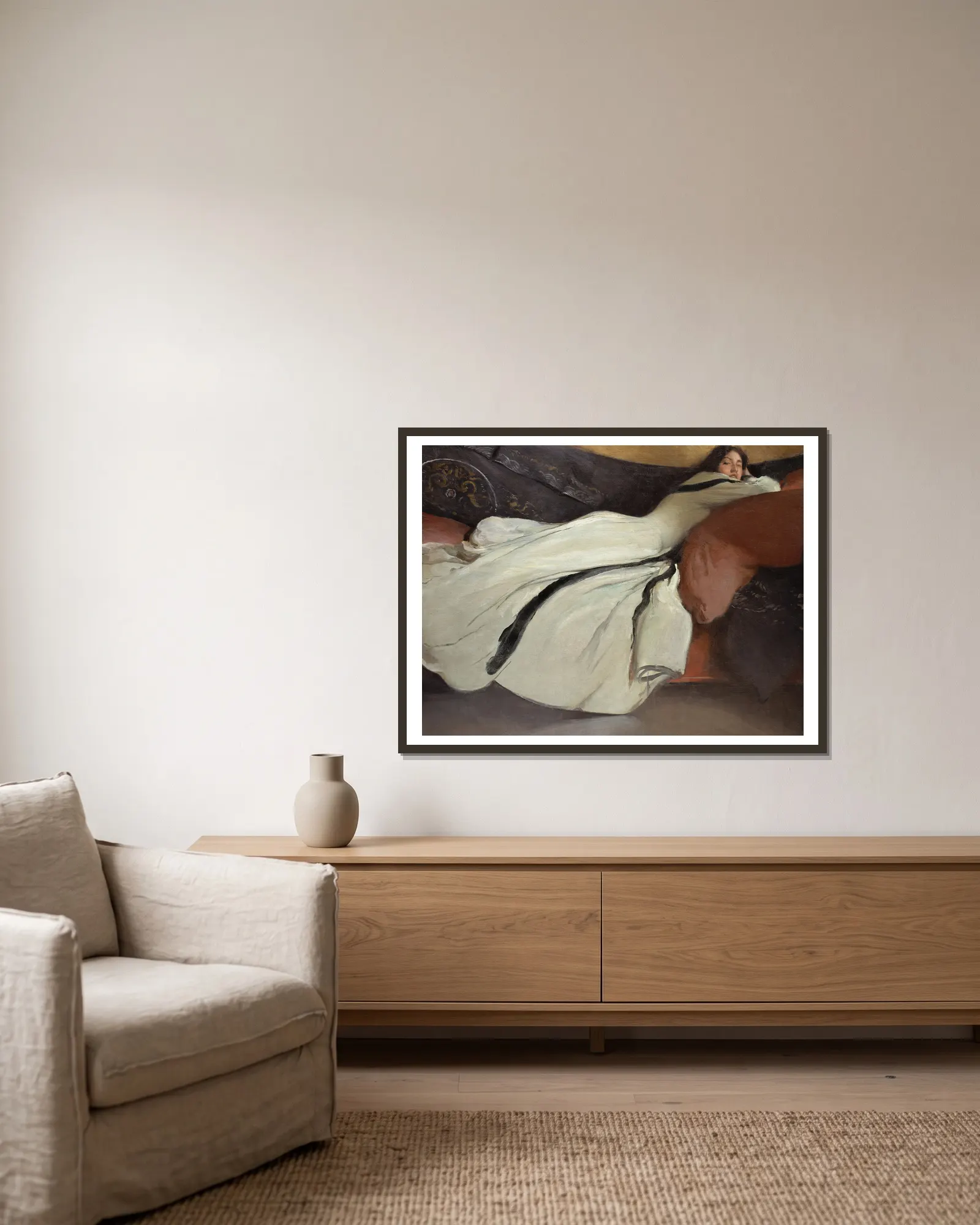 Repose av John White Alexander inramad på en vägg