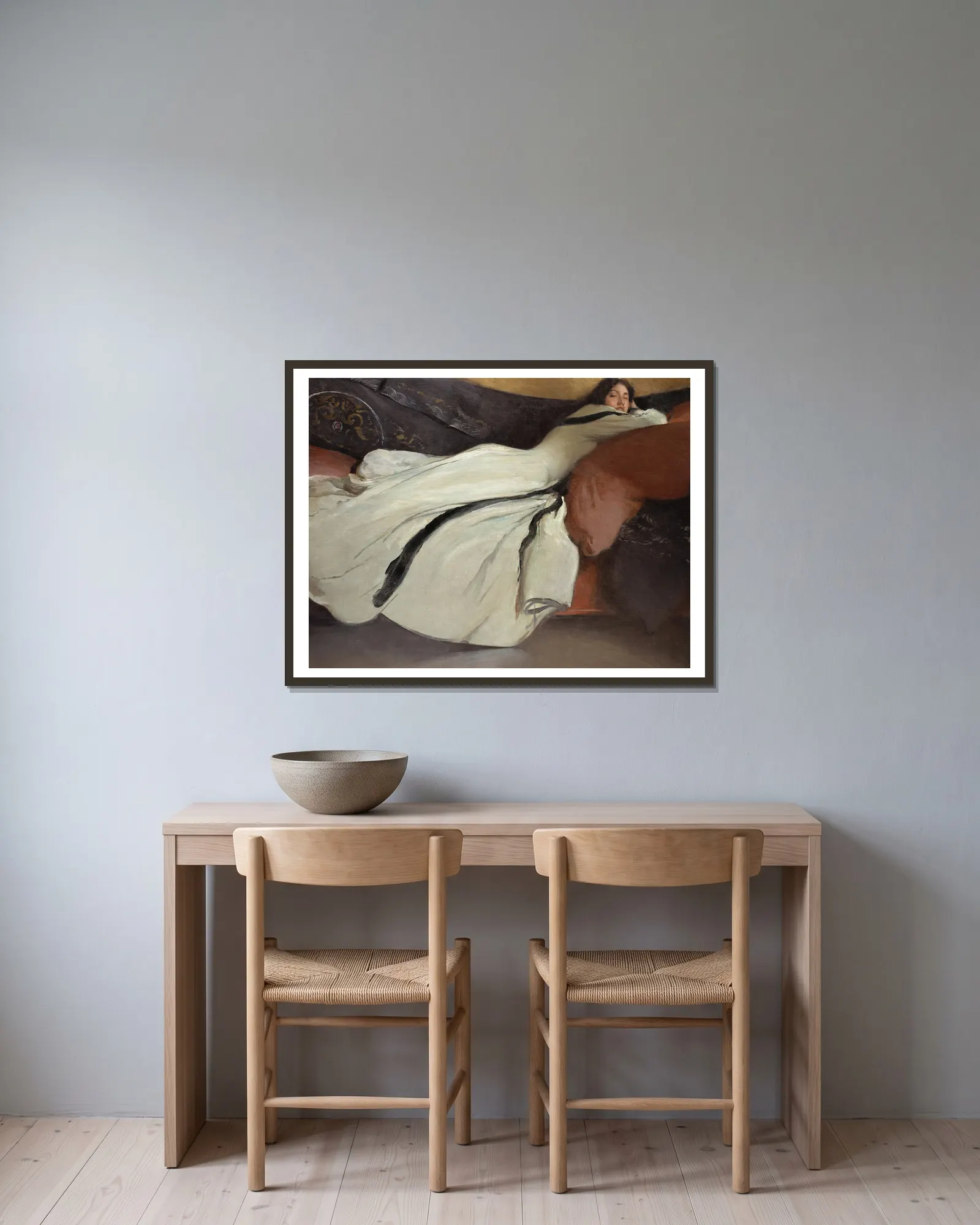 Repose av John White Alexander inramad på en vägg
