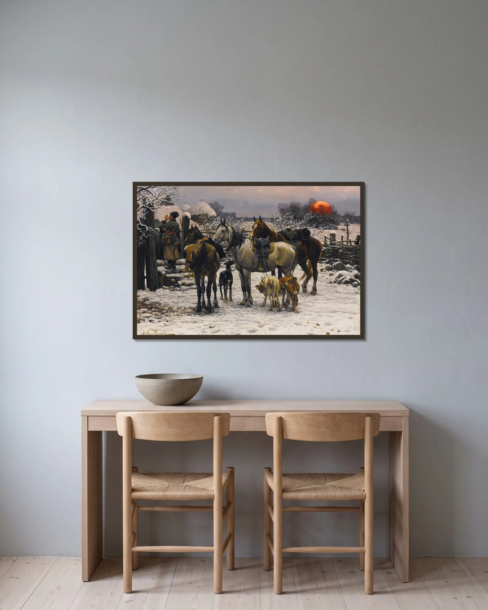 Returning Home av Alfred von Wierusz-Kowalski inramad på en vägg