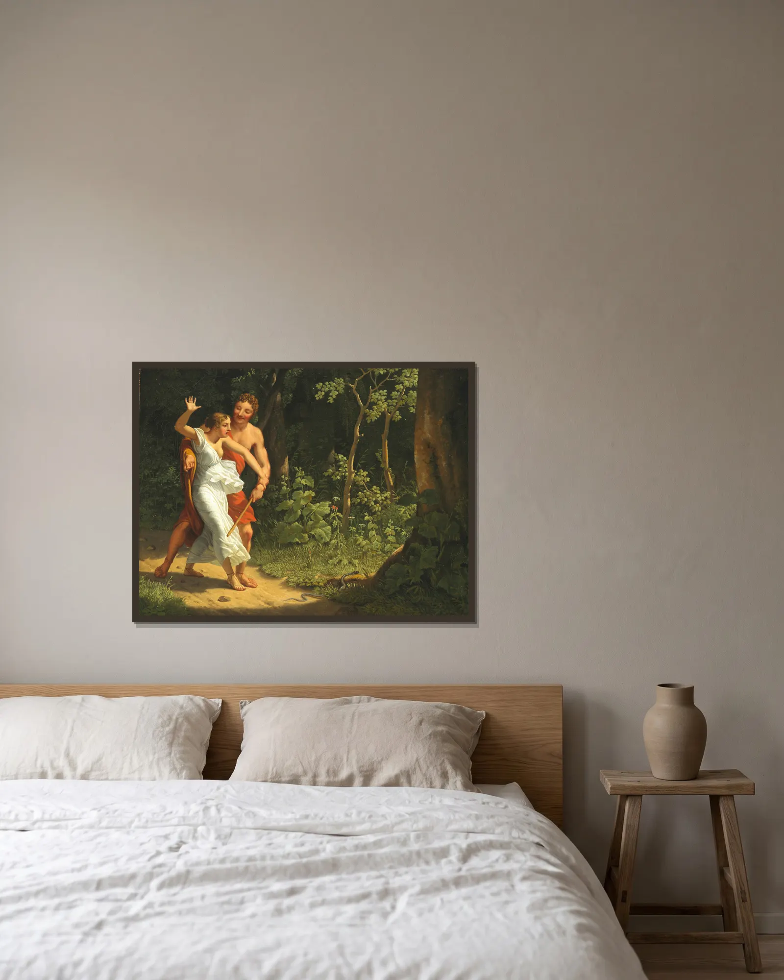 A seduction scene in a forest av Christoffer Wilhelm Eckersberg inramad på en vägg