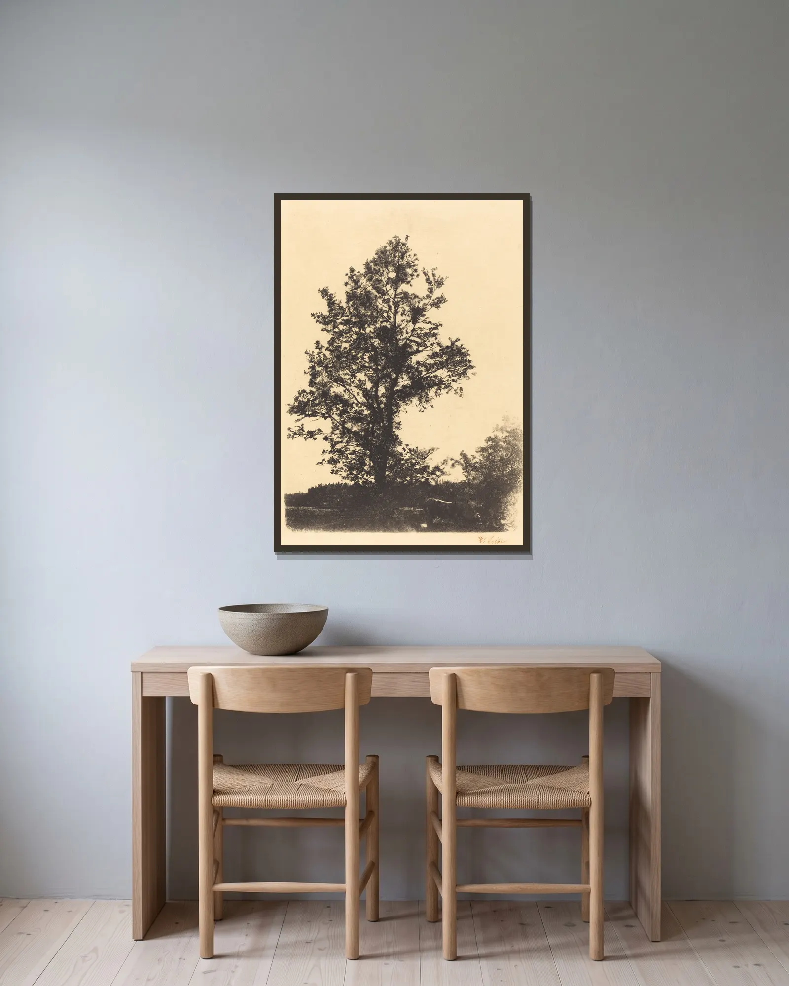 The Large Tree av Wilhelm Leibl inramad på en vägg