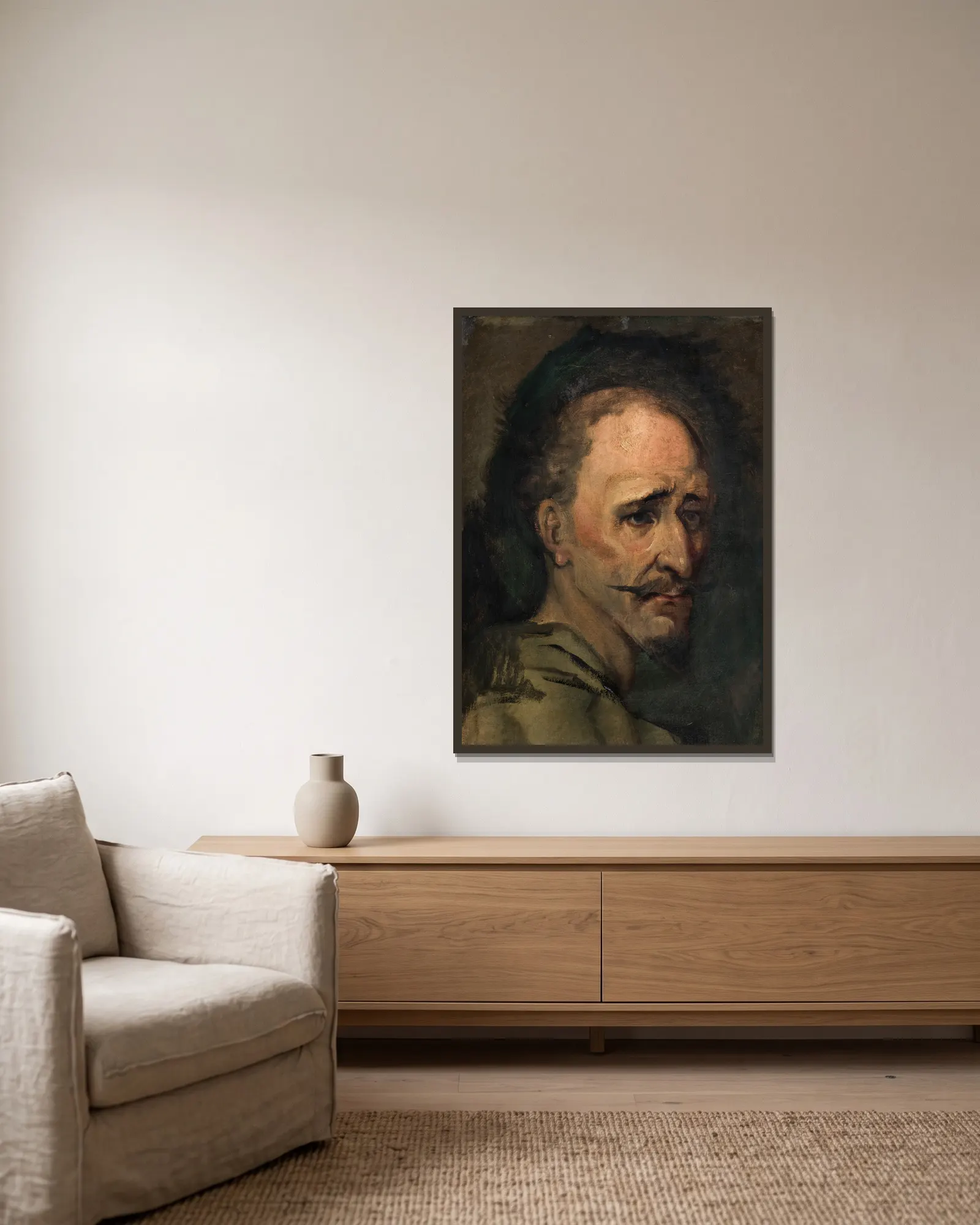 Don Quixote av Wilhelm Marstrand inramad på en vägg