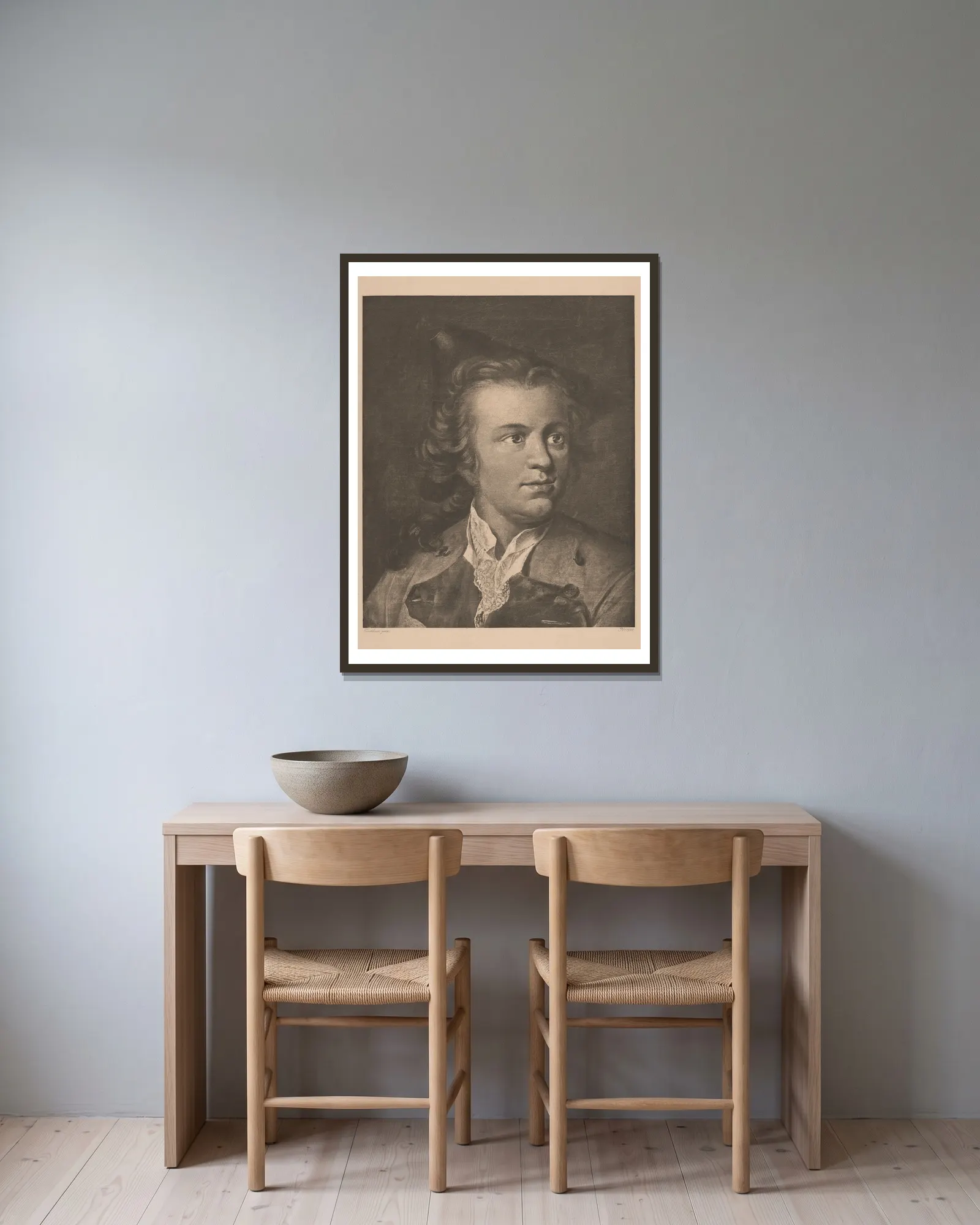 G. E. Lessing av Johann Heinrich Wilhelm Tischbein inramad på en vägg