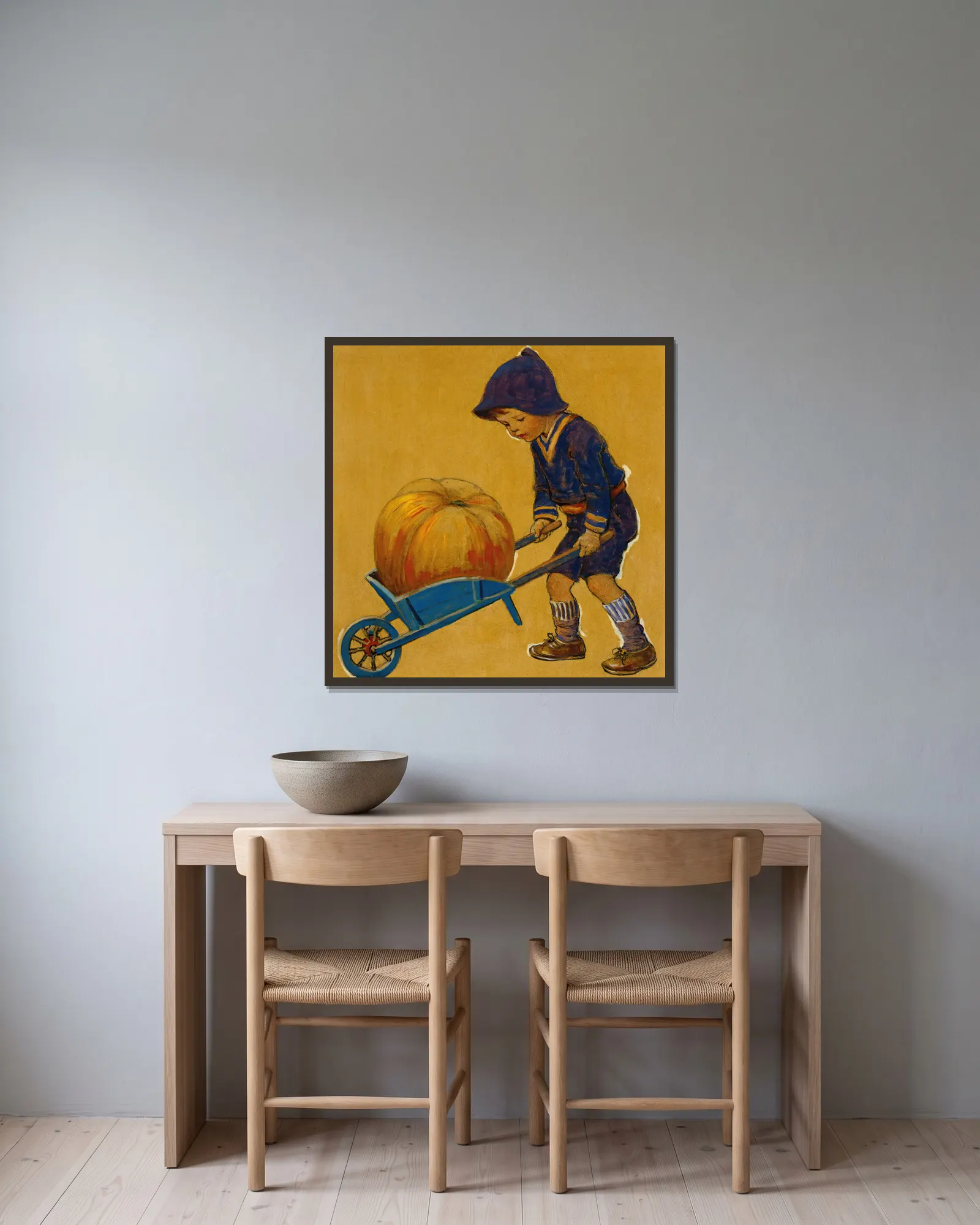 Thanksgiving av Jessie Willcox Smith inramad på en vägg