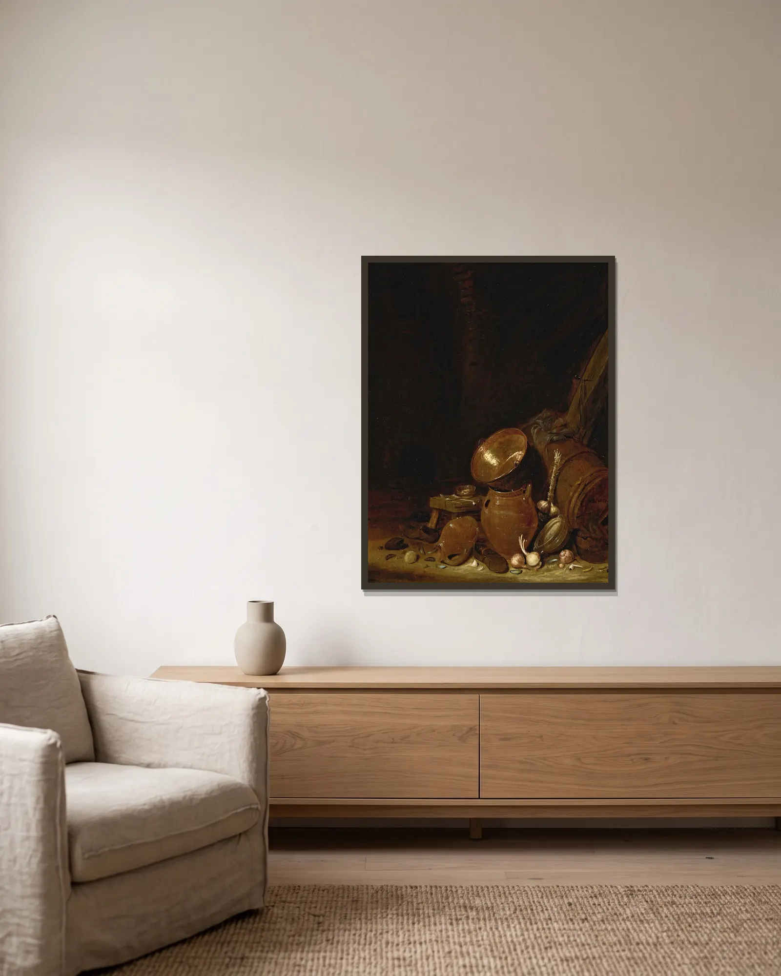 Kitchen Interior av Willem Kalf inramad på en vägg