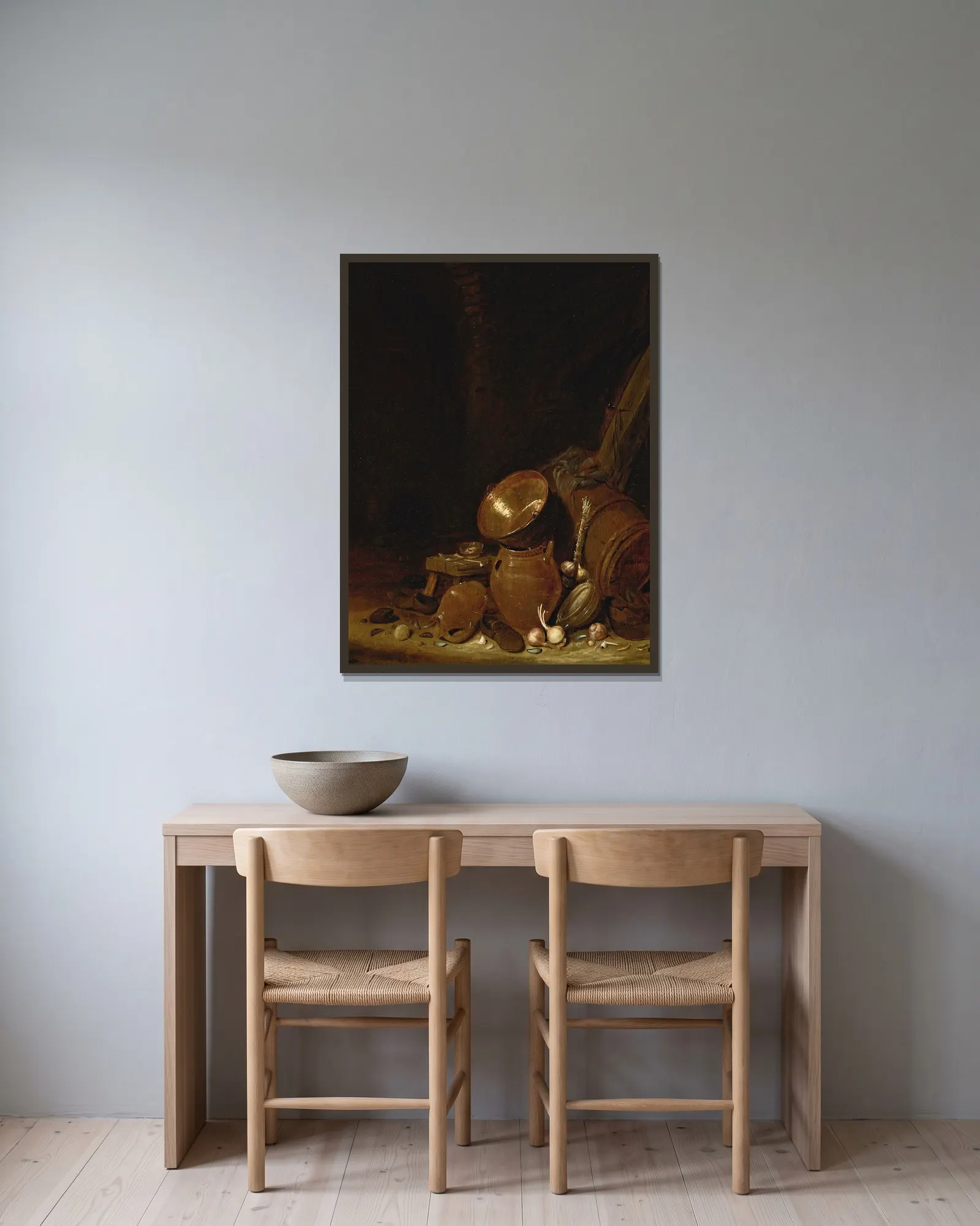 Kitchen Interior av Willem Kalf inramad på en vägg