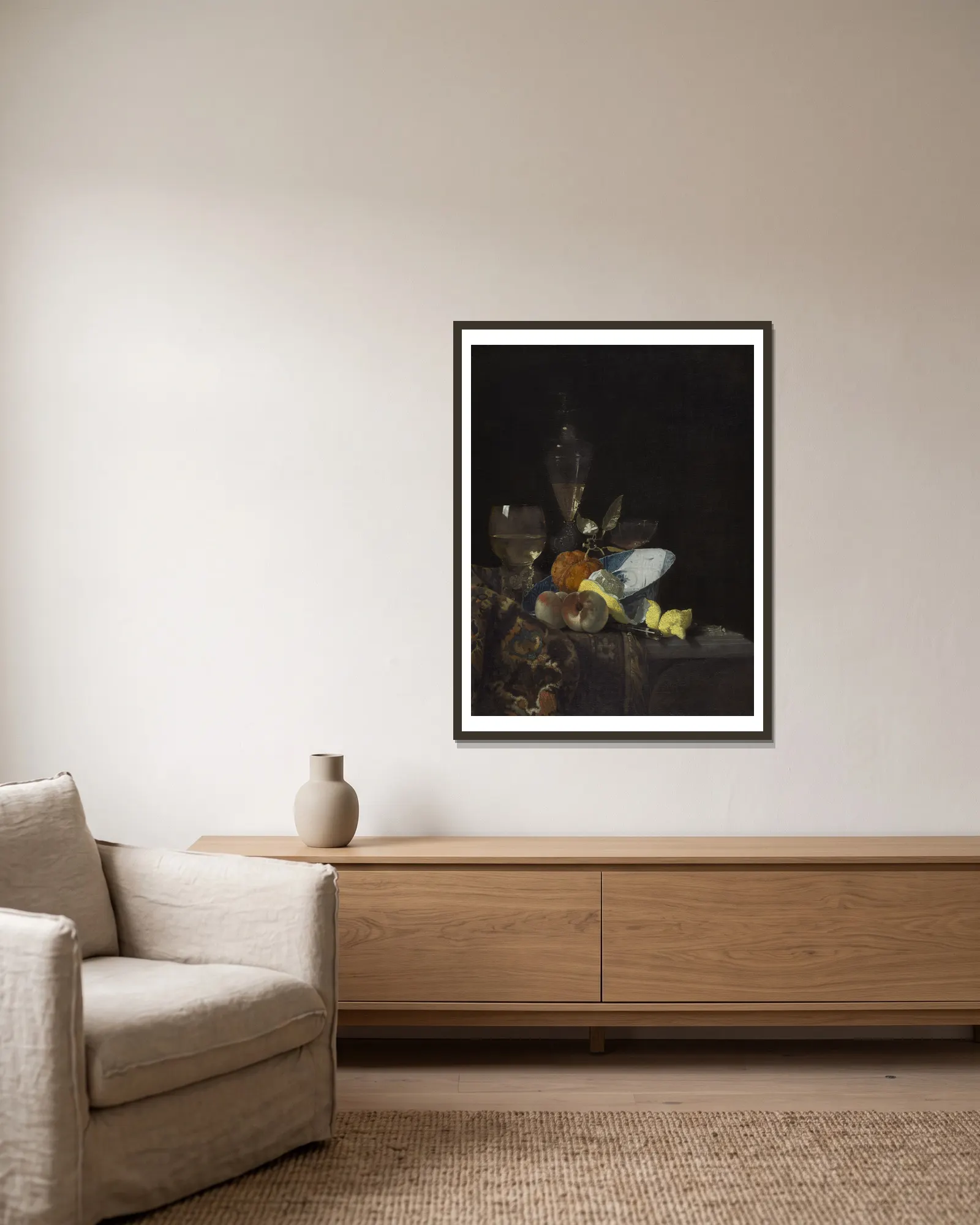 Still Life av Willem Kalf inramad på en vägg