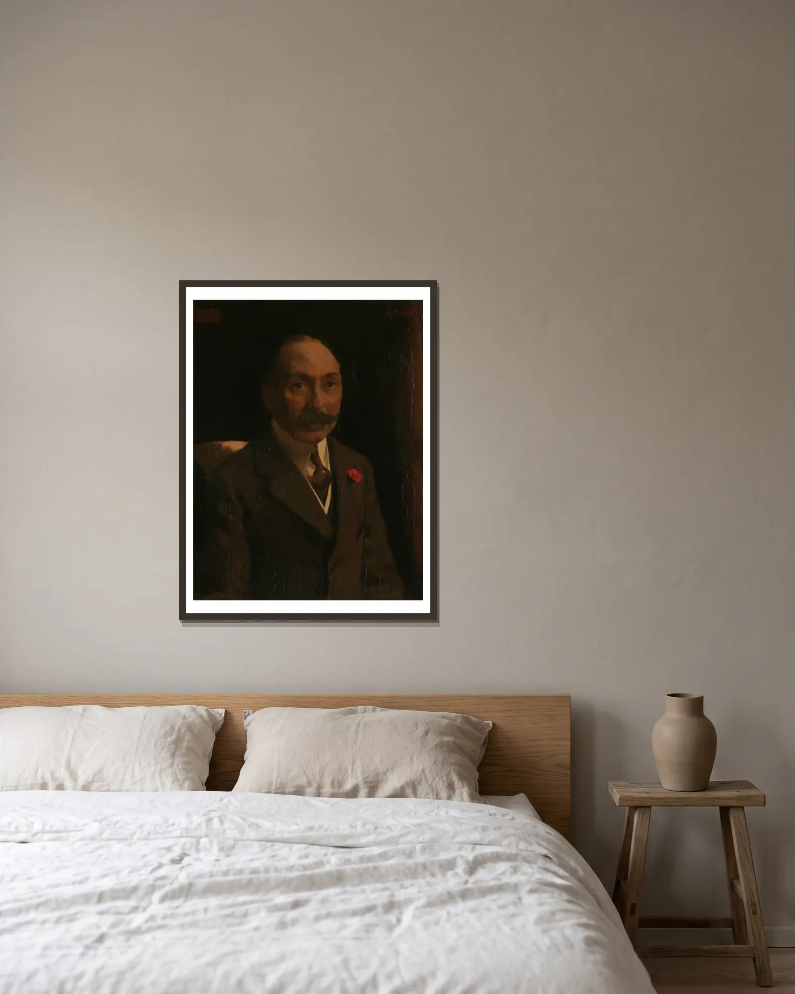 Andries van Wezel (1856-1921) av Willem Witsen inramad på en vägg