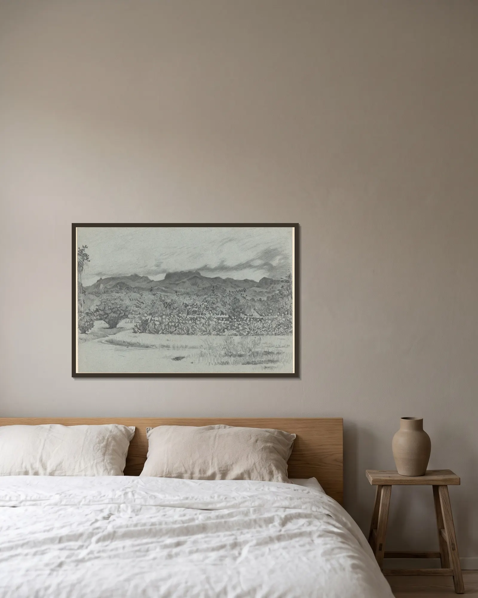 Indisch landschap av Willem Witsen inramad på en vägg
