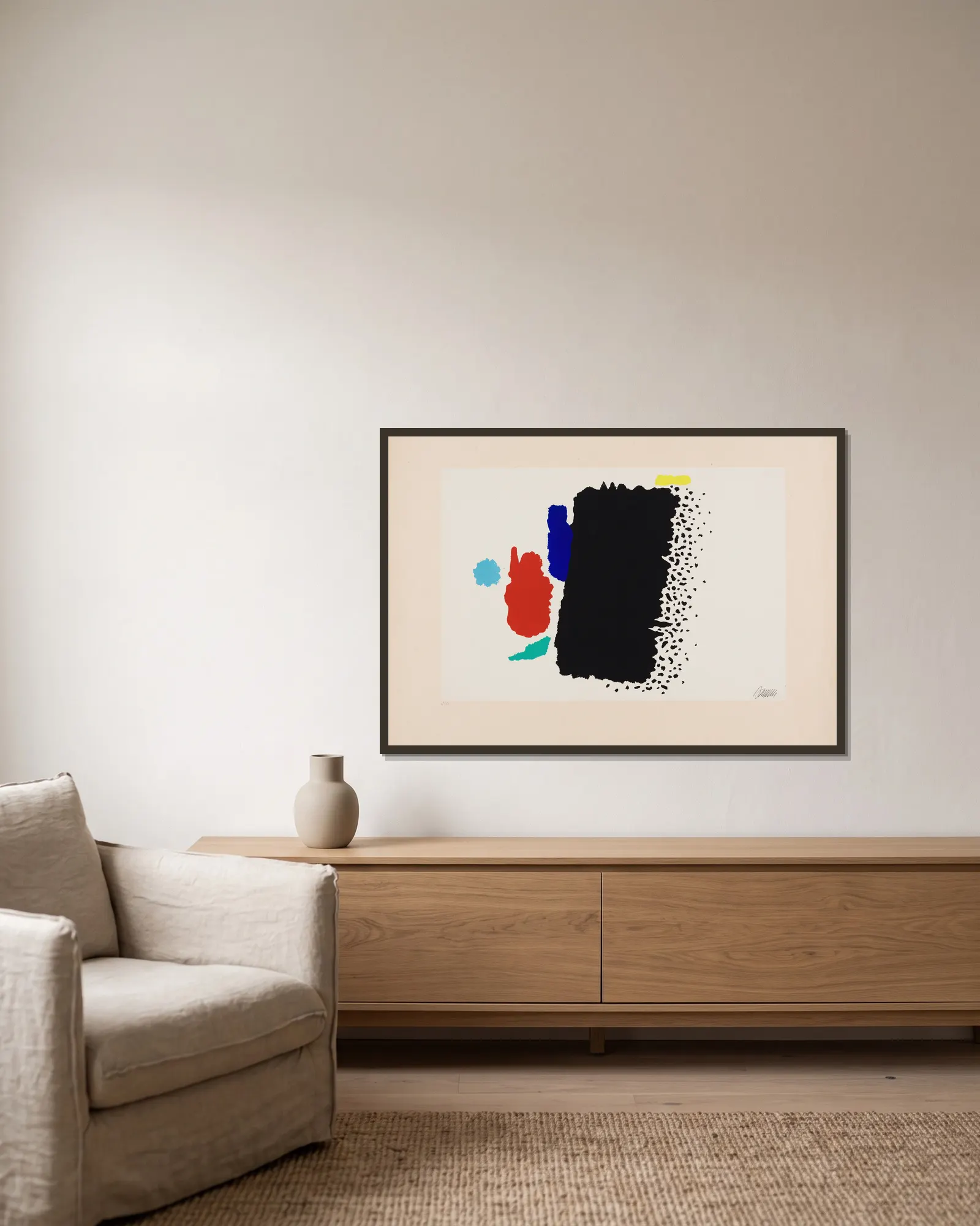 Aru with Dots av Willi Baumeister inramad på en vägg