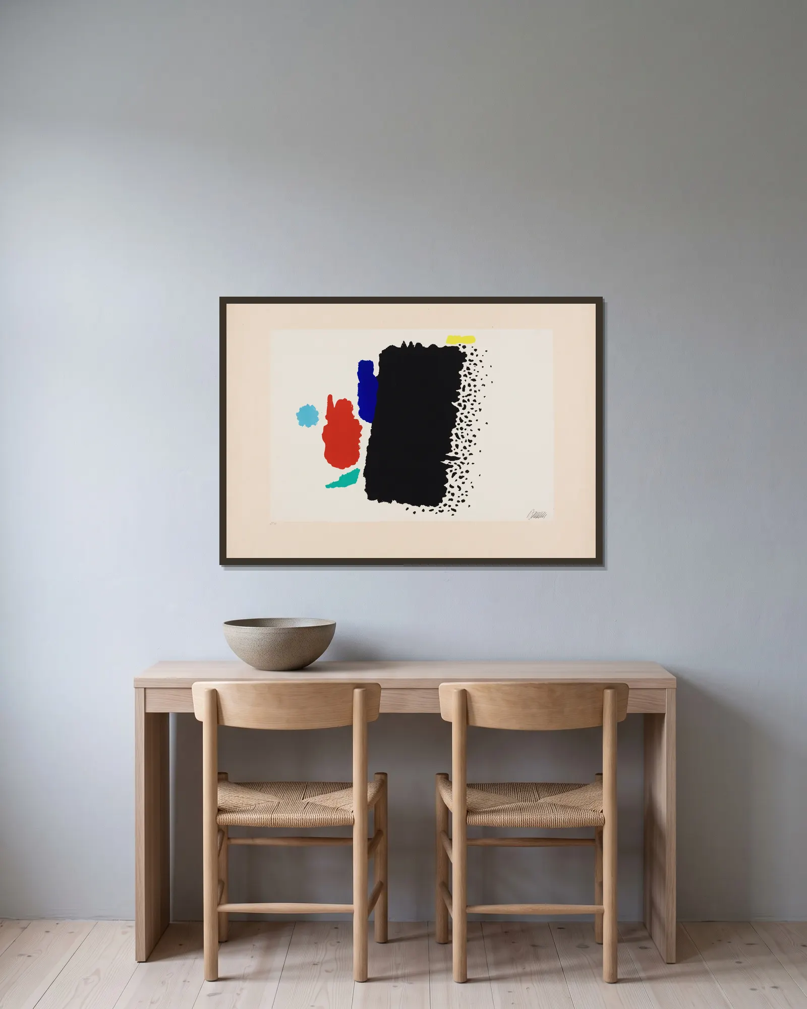 Aru with Dots av Willi Baumeister inramad på en vägg