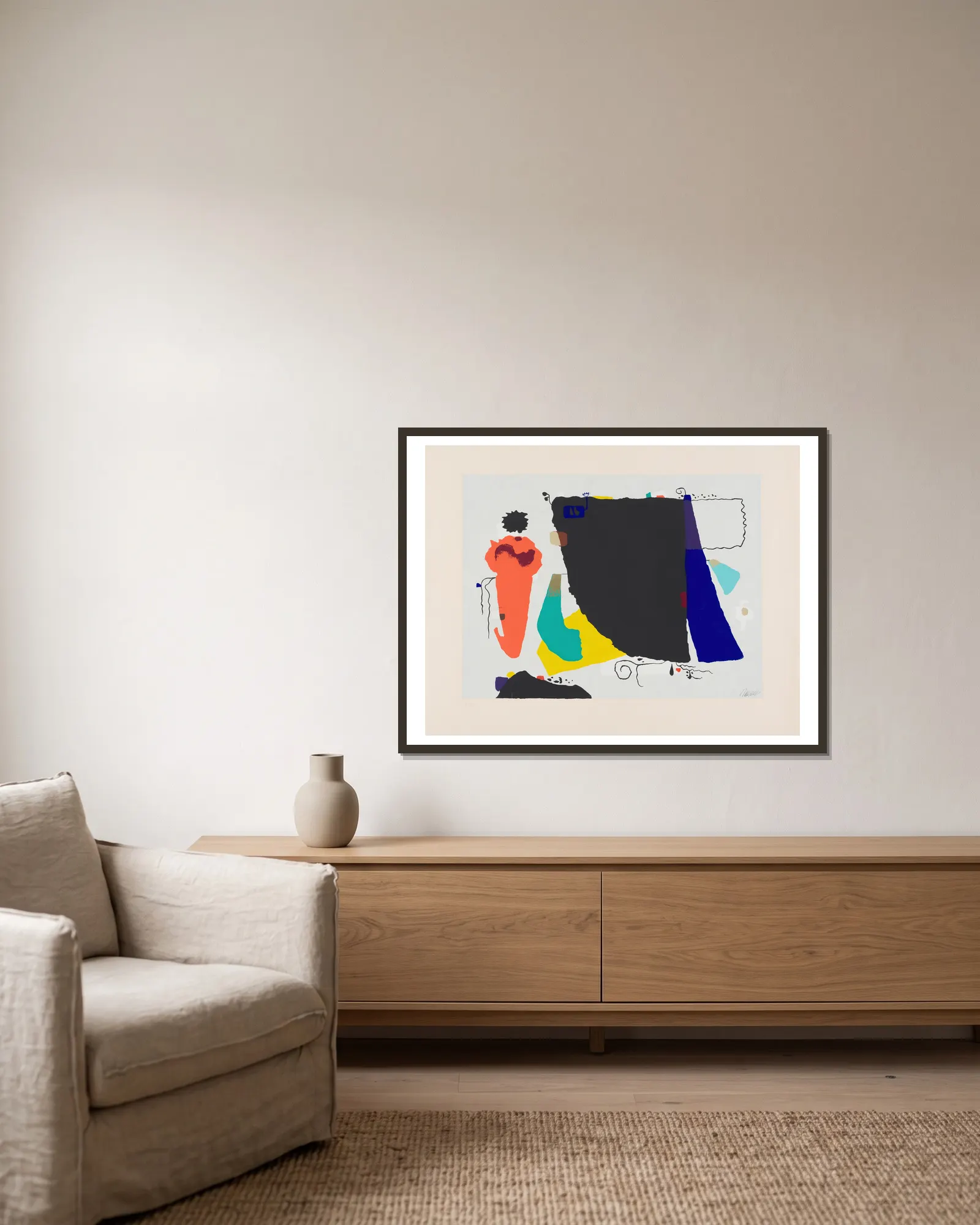 Phantom mit roter Figur, 1951 av Willi Baumeister inramad på en vägg