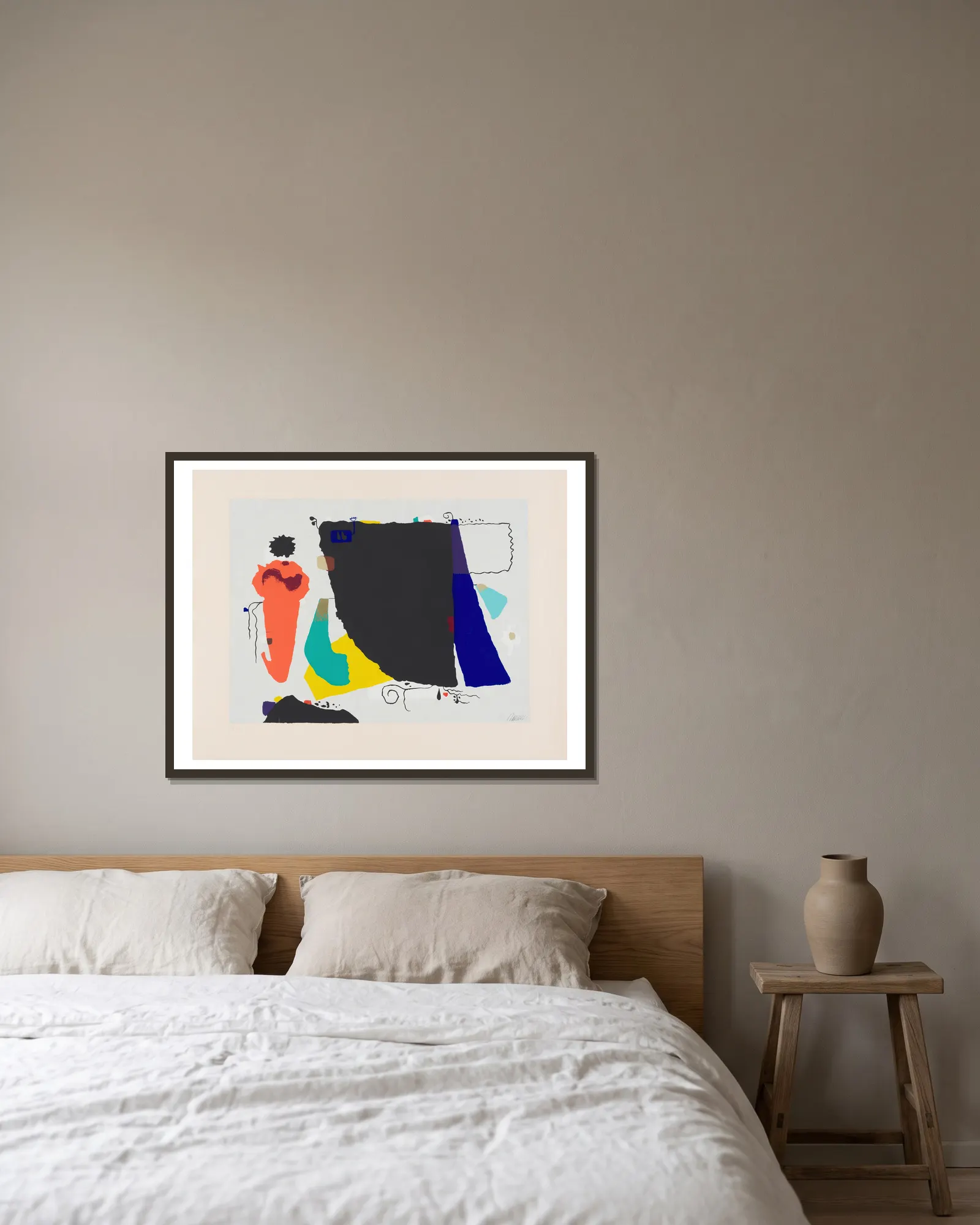 Phantom mit roter Figur, 1951 av Willi Baumeister inramad på en vägg