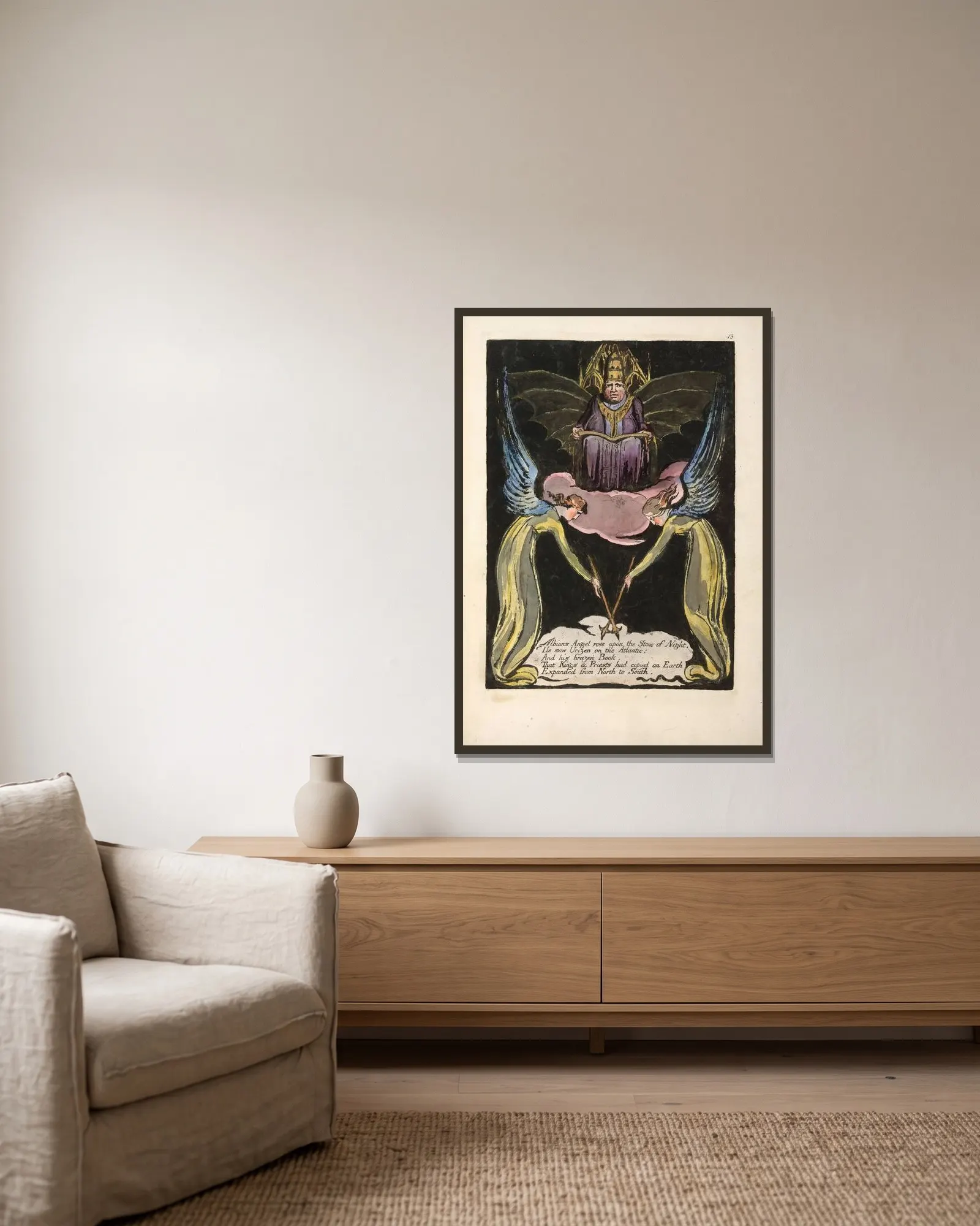 Albions Angel rose … av William Blake inramad på en vägg