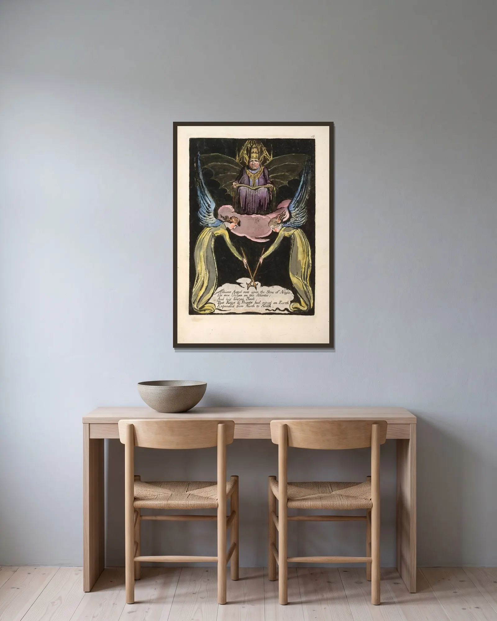 Albions Angel rose … av William Blake inramad på en vägg