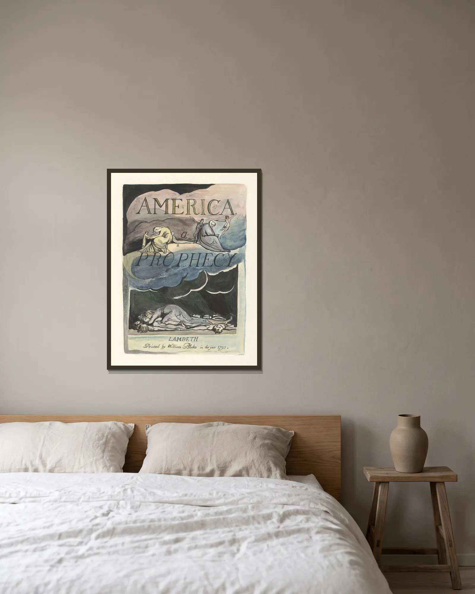 America, a Prophecy – nr 2 av William Blake inramad på en vägg