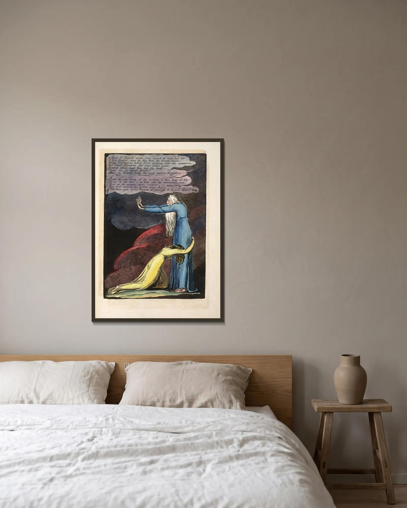 Arise O Rintrah …, 1794 – nr 2 av William Blake inramad på en vägg