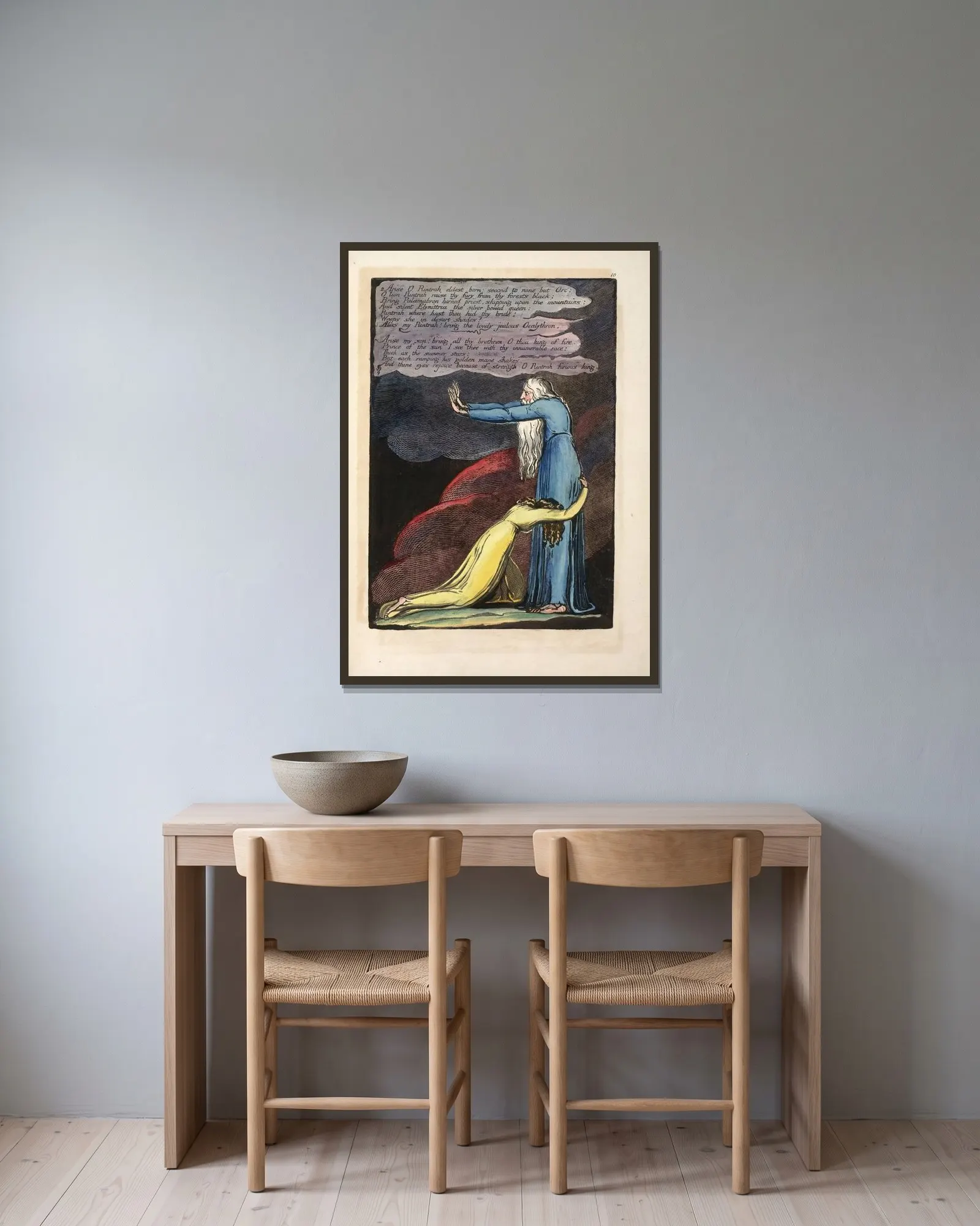 Arise O Rintrah …, 1794 – nr 2 av William Blake inramad på en vägg