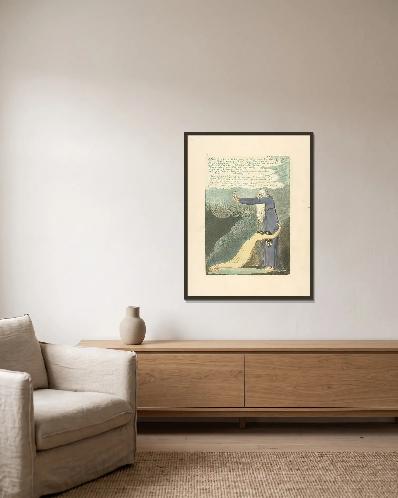 Arise O Rintrah…. av William Blake inramad på en vägg