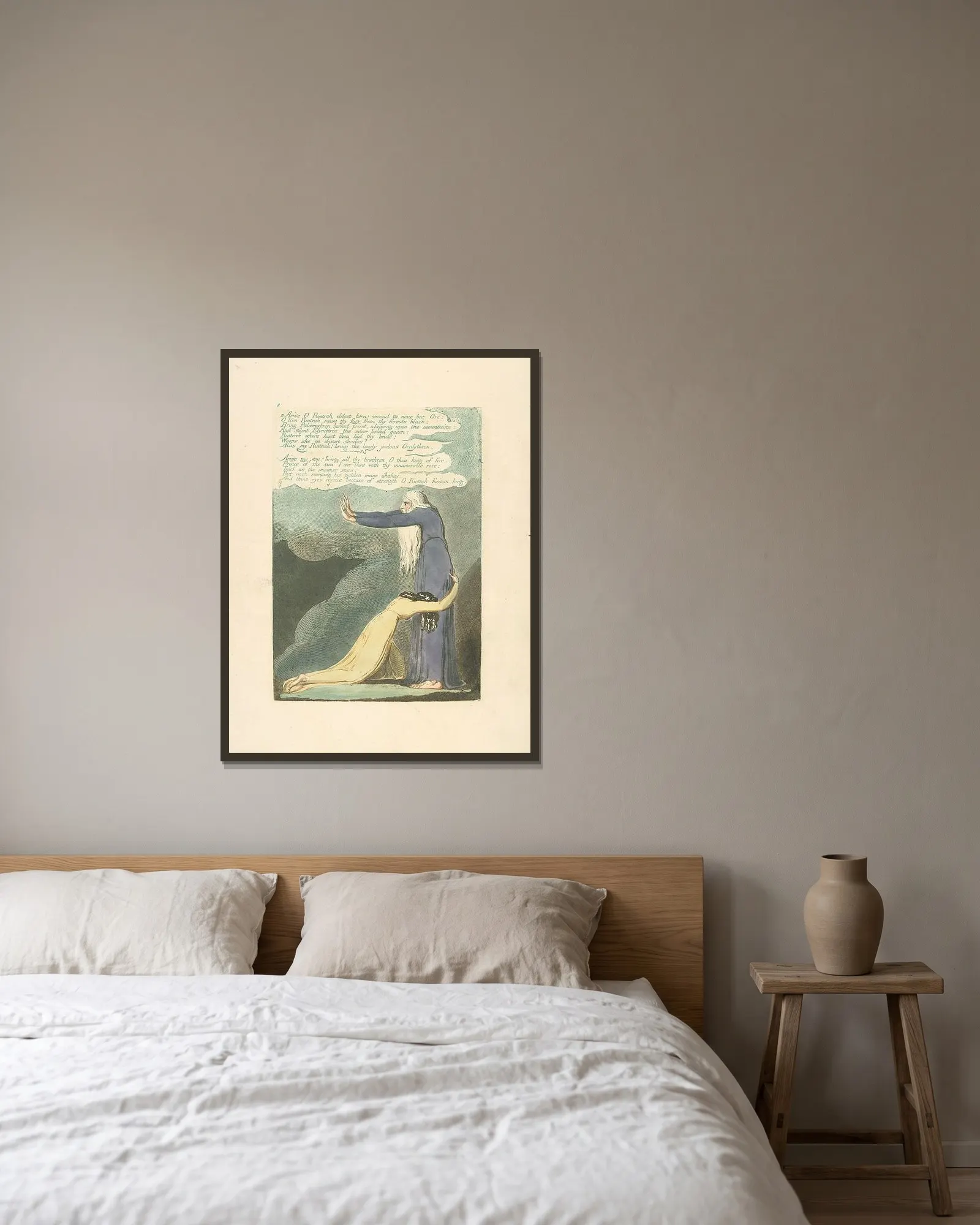 Arise O Rintrah…. av William Blake inramad på en vägg
