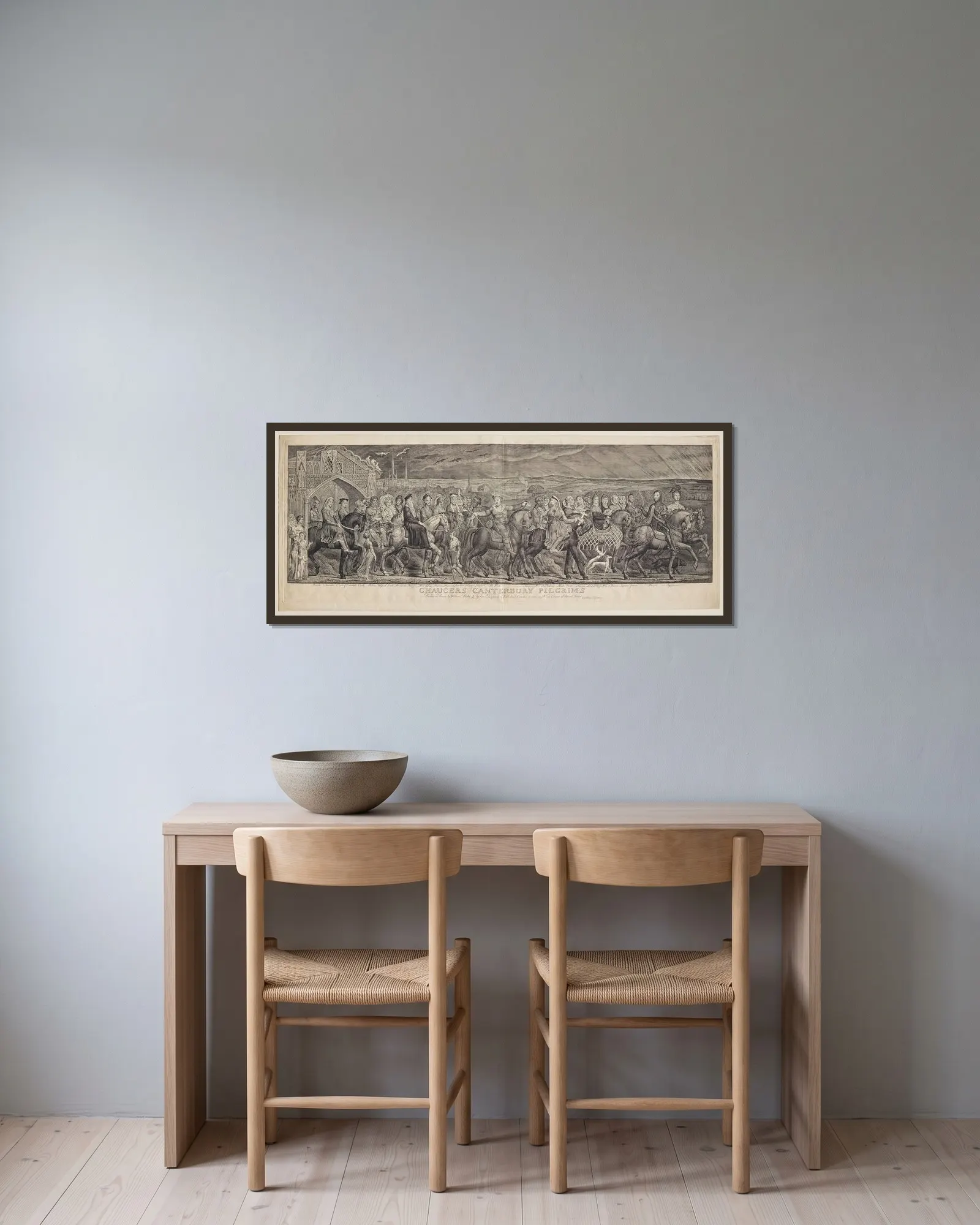 Chaucer’s Canterbury Pilgrims av William Blake inramad på en vägg