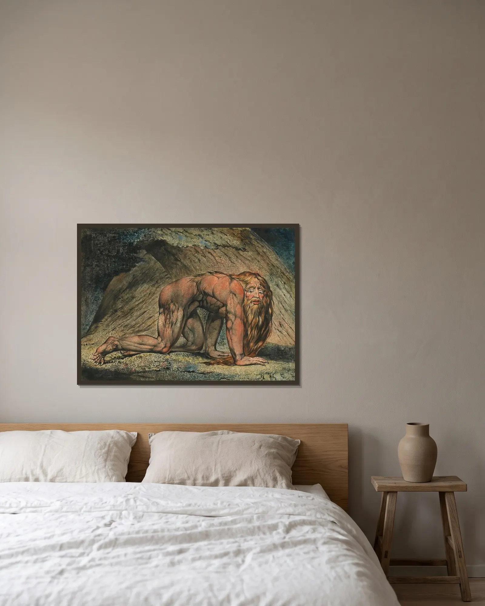 Nebuchadnezzar av William Blake inramad på en vägg