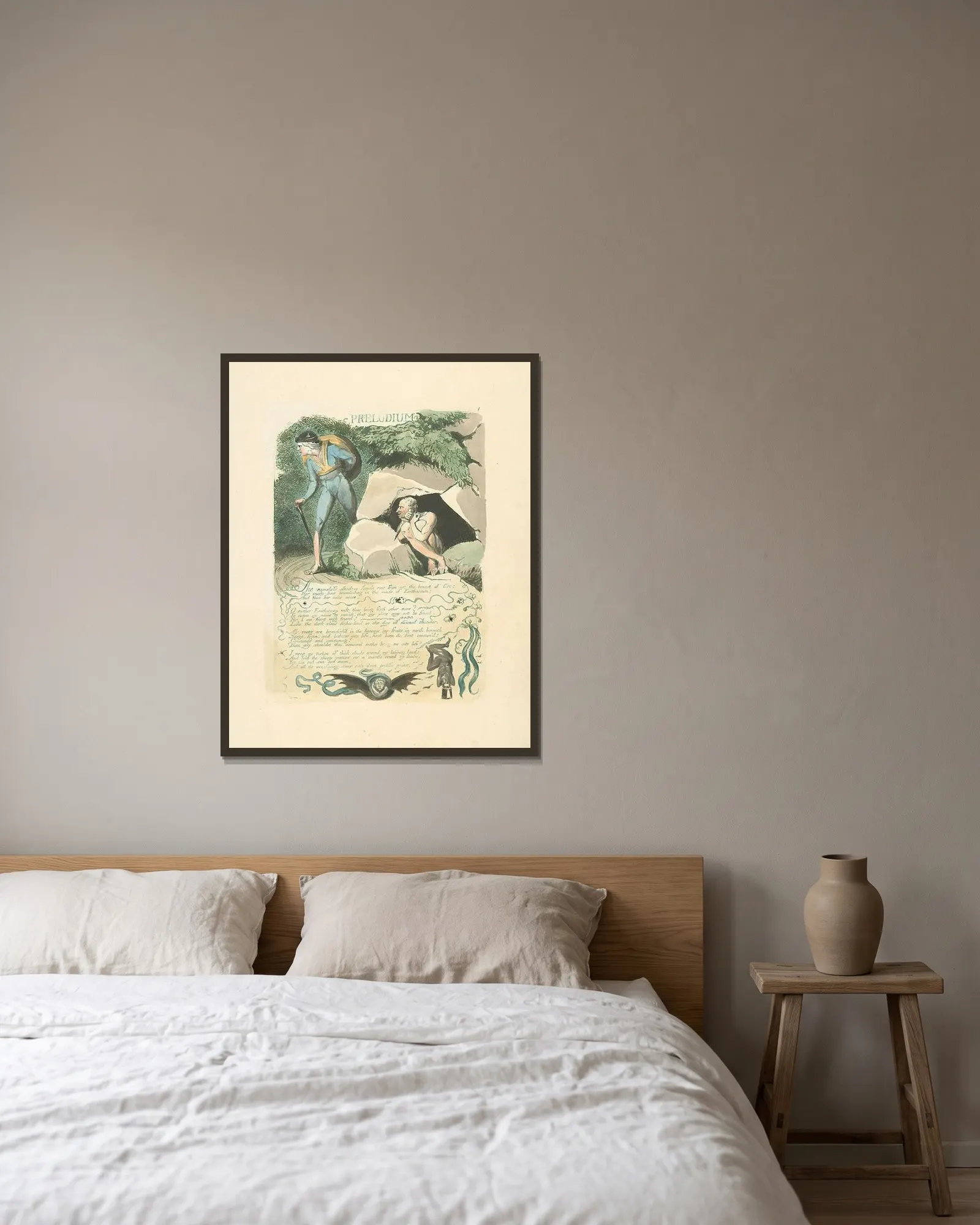Preludium av William Blake inramad på en vägg