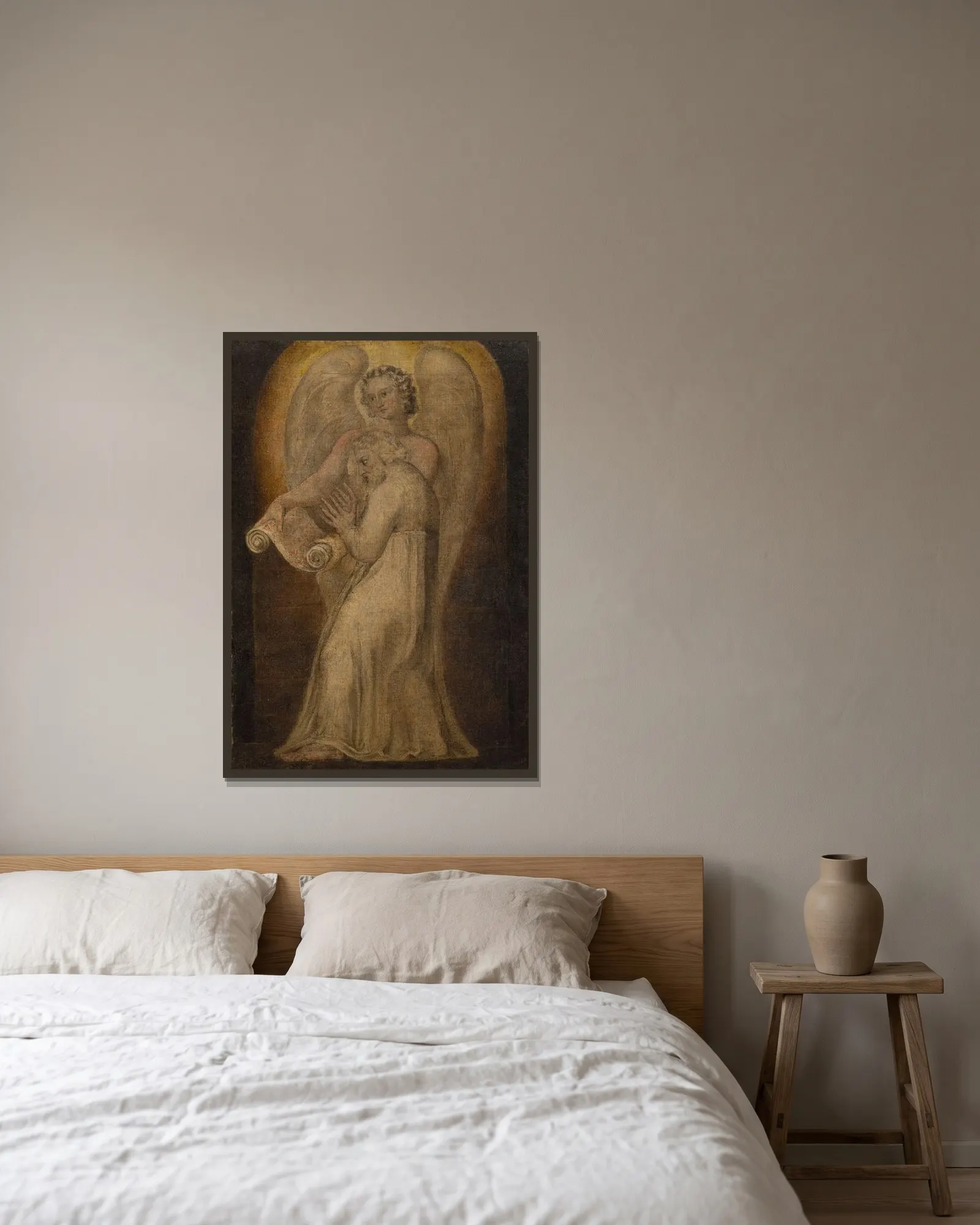 St. Matthew av William Blake inramad på en vägg