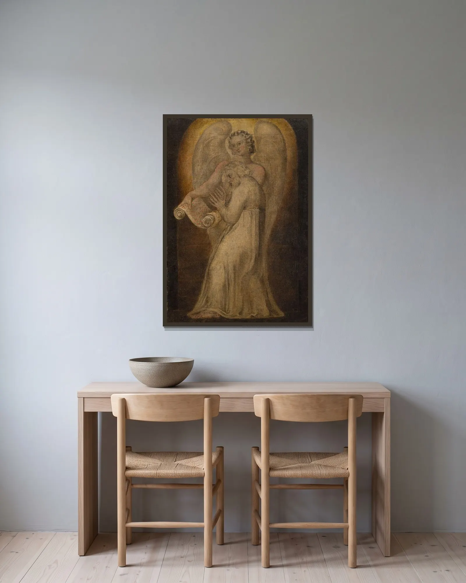 St. Matthew av William Blake inramad på en vägg