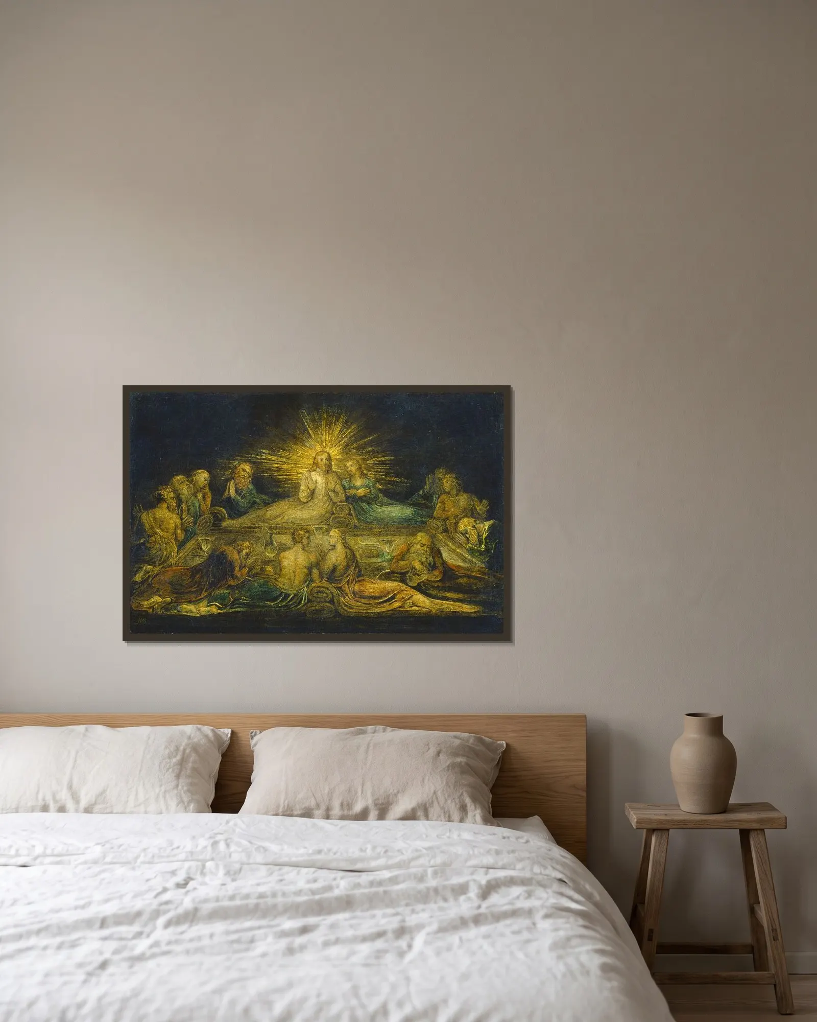 The Last Supper av William Blake inramad på en vägg