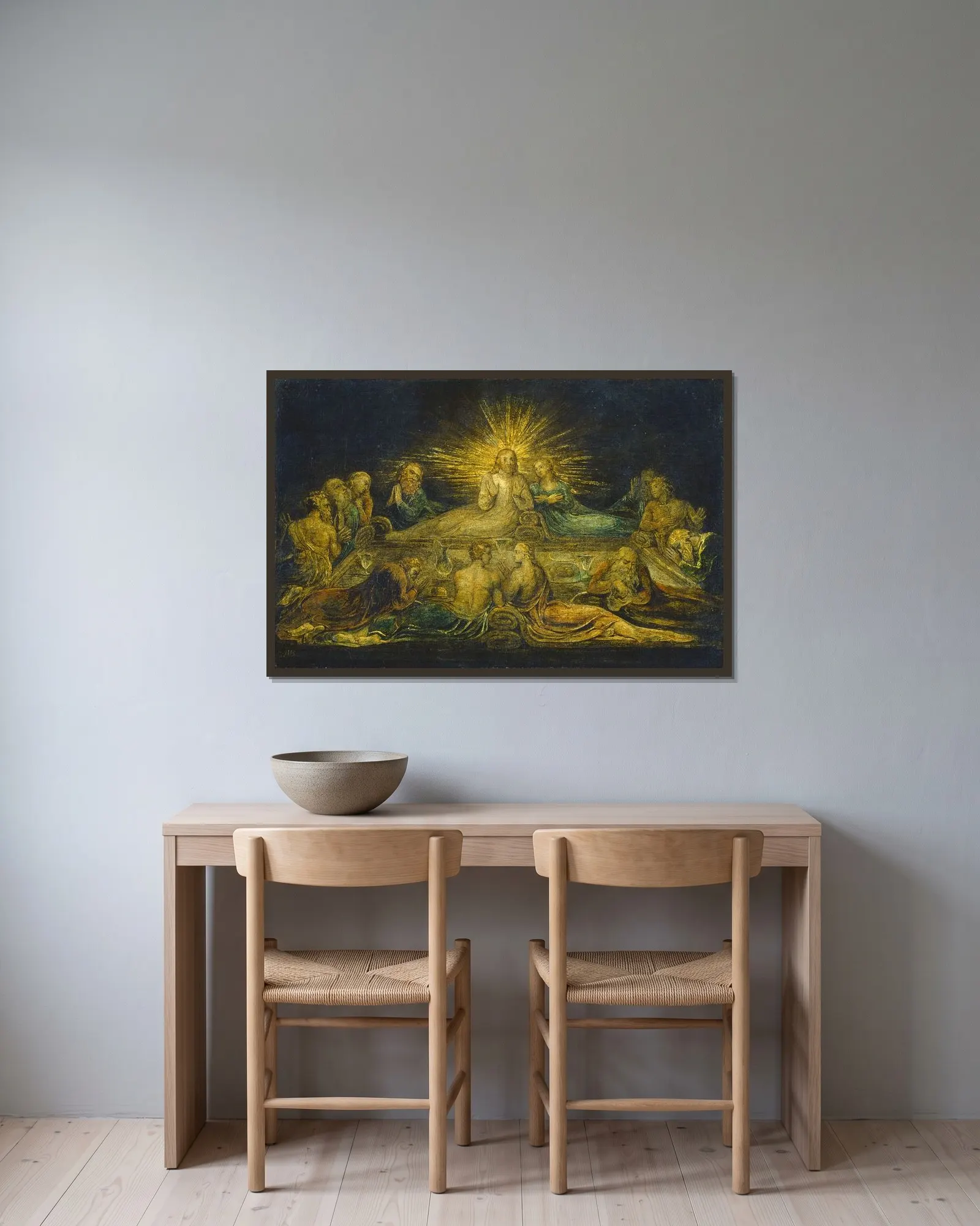 The Last Supper av William Blake inramad på en vägg