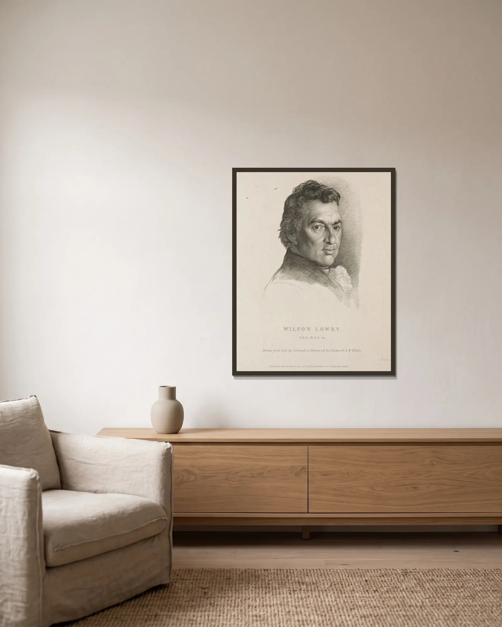 Wilson Lowry av William Blake inramad på en vägg