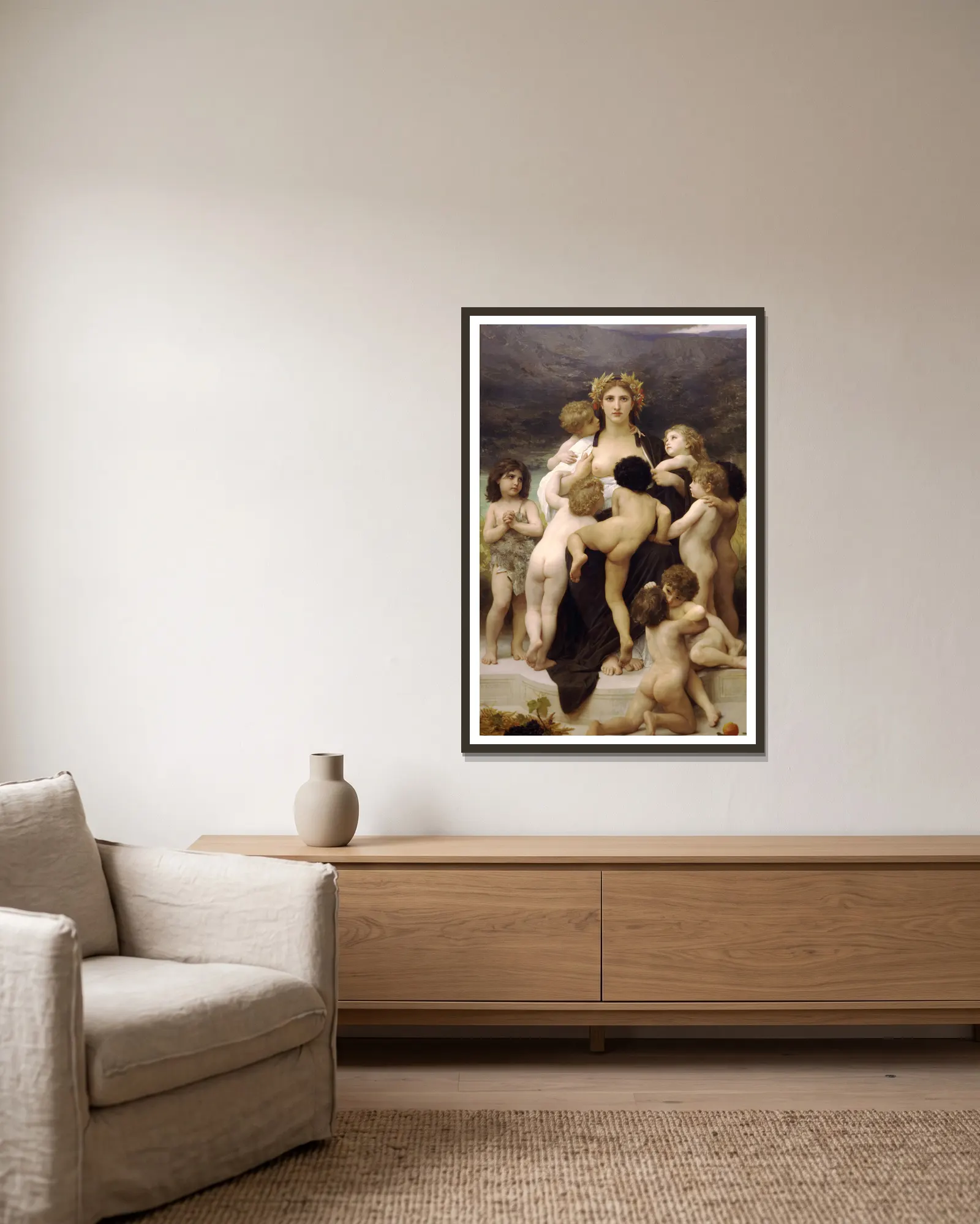 Alma Parens av William Bouguereau inramad på en vägg