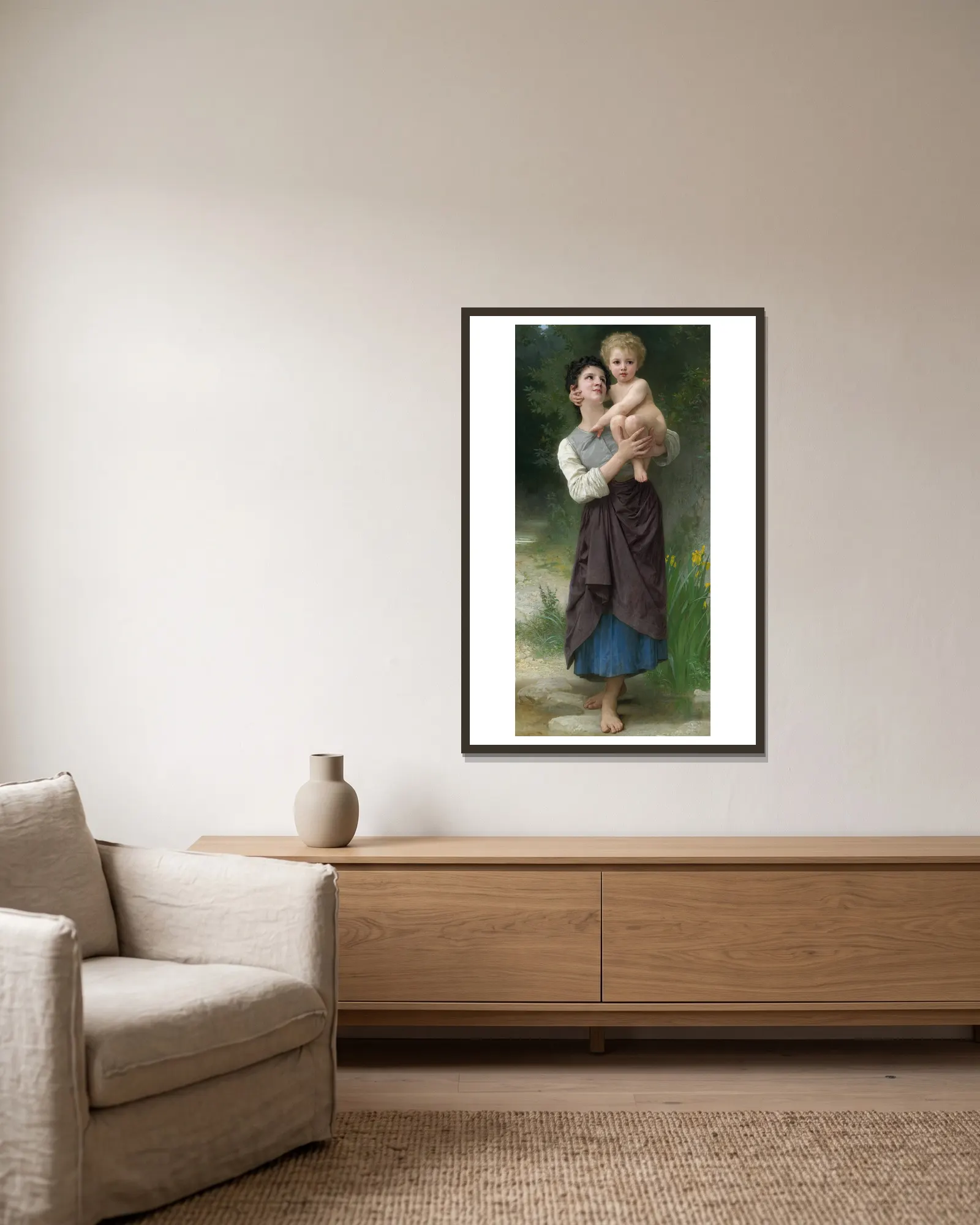 Frère Et Soeur av William Bouguereau inramad på en vägg