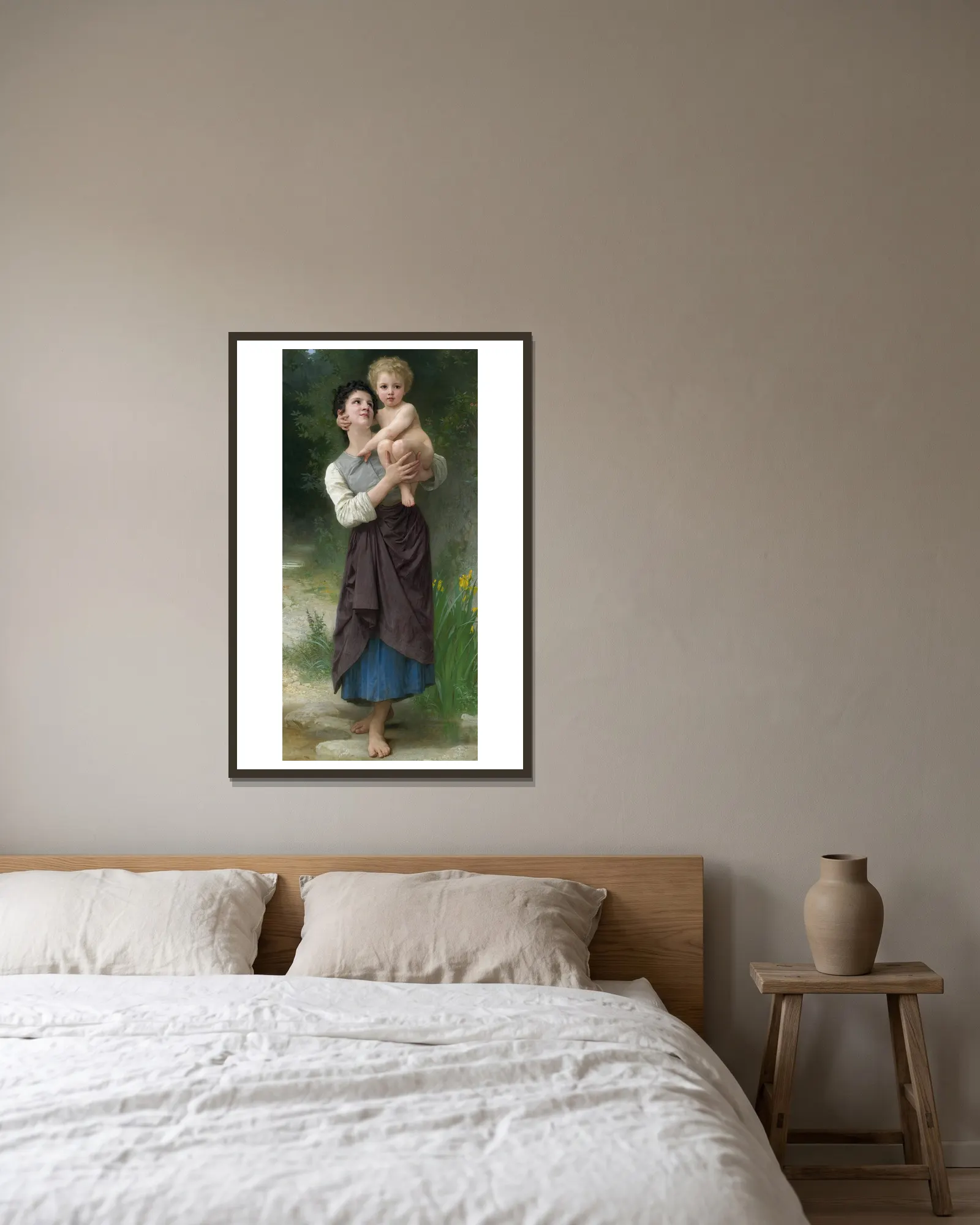 Frère Et Soeur av William Bouguereau inramad på en vägg