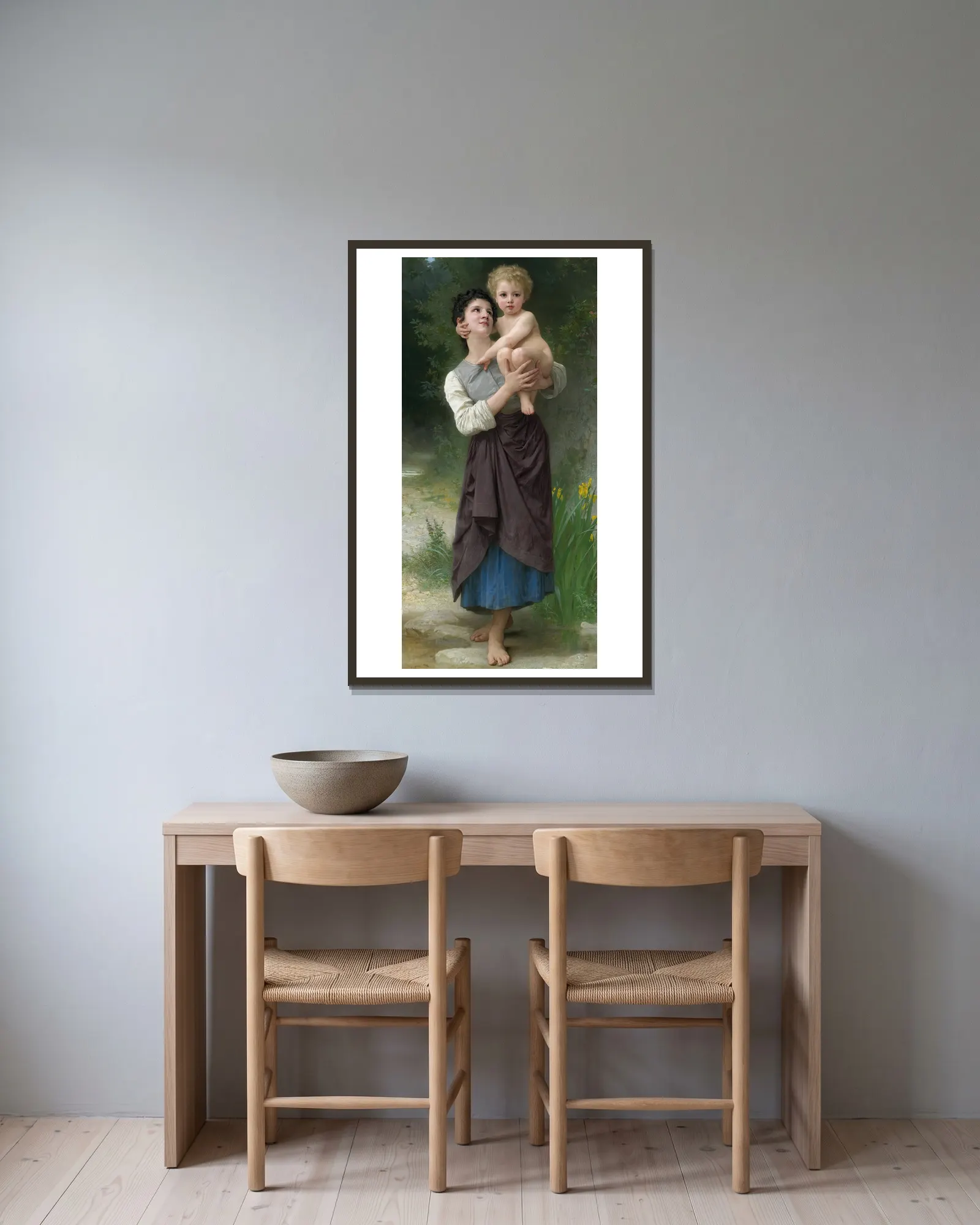 Frère Et Soeur av William Bouguereau inramad på en vägg