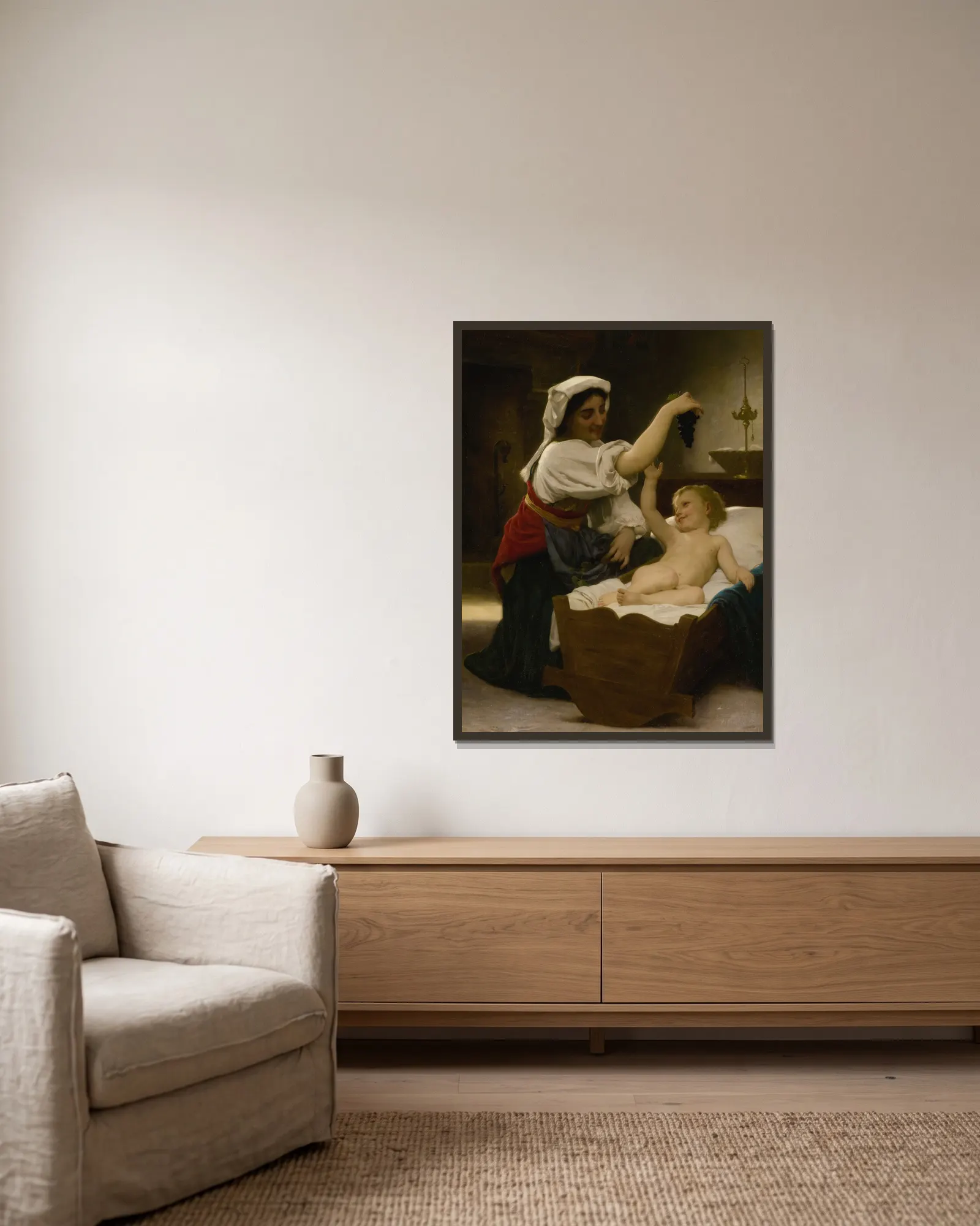 La Grappe De Raisin av William Bouguereau inramad på en vägg