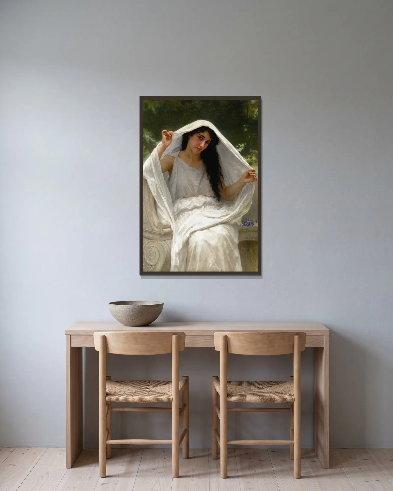 Le Voile av William Bouguereau inramad på en vägg