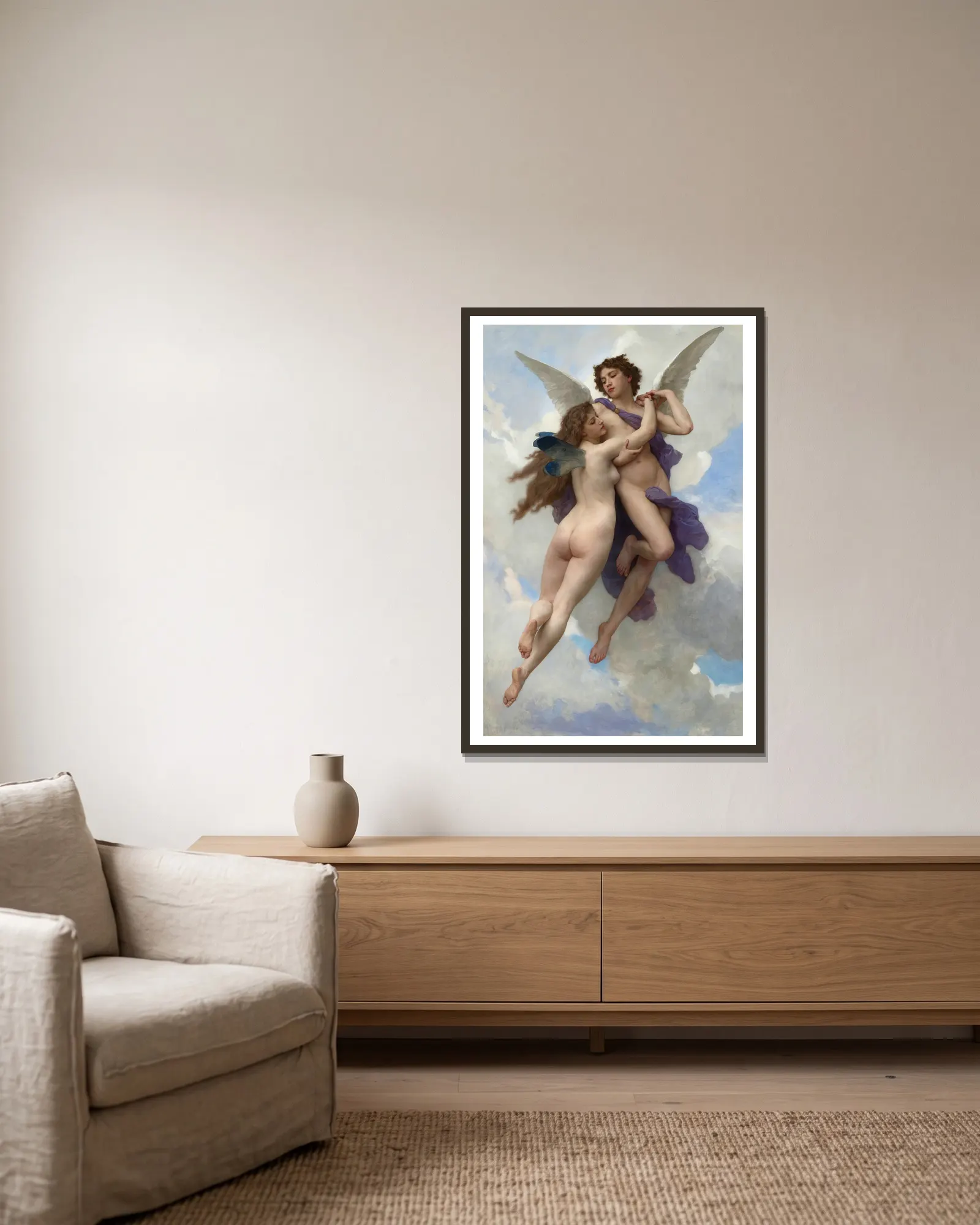Love And Psyché av William Bouguereau inramad på en vägg