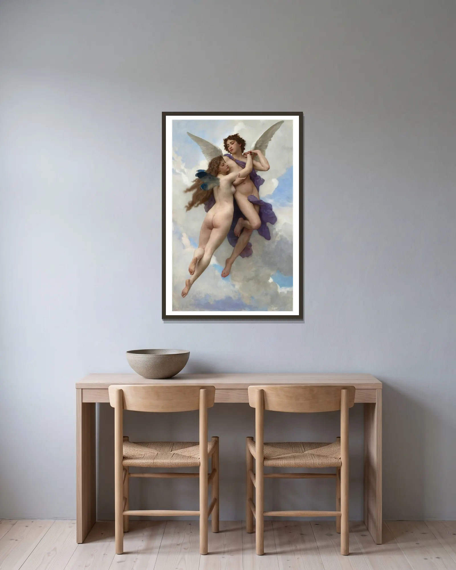 Love And Psyché av William Bouguereau inramad på en vägg