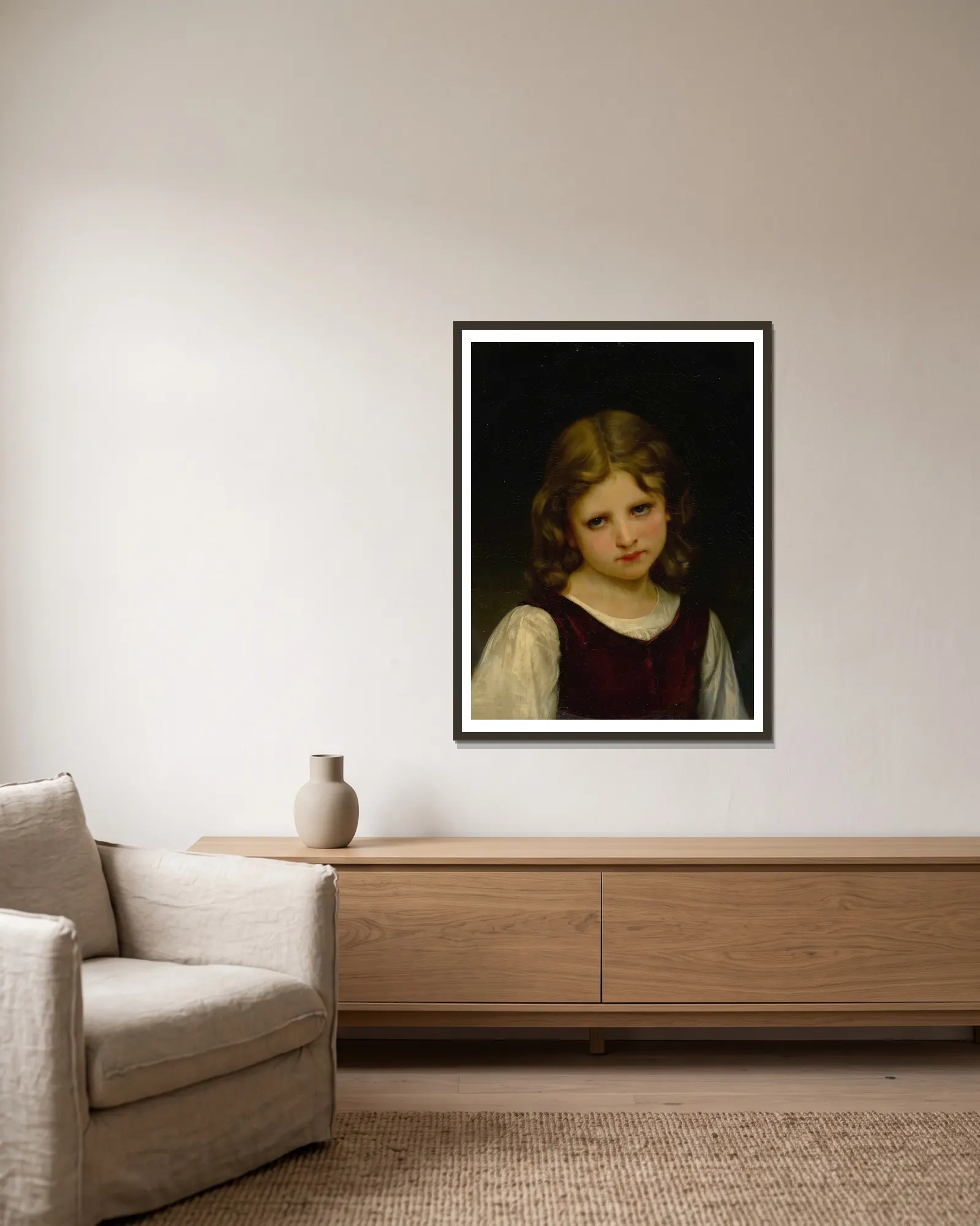 Mignon av William Bouguereau inramad på en vägg
