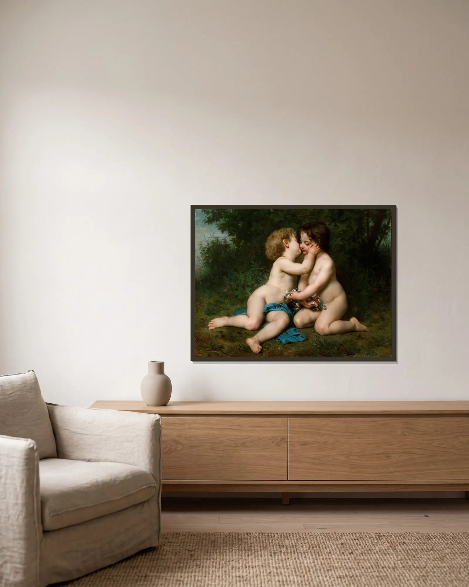 Peace av William Bouguereau inramad på en vägg