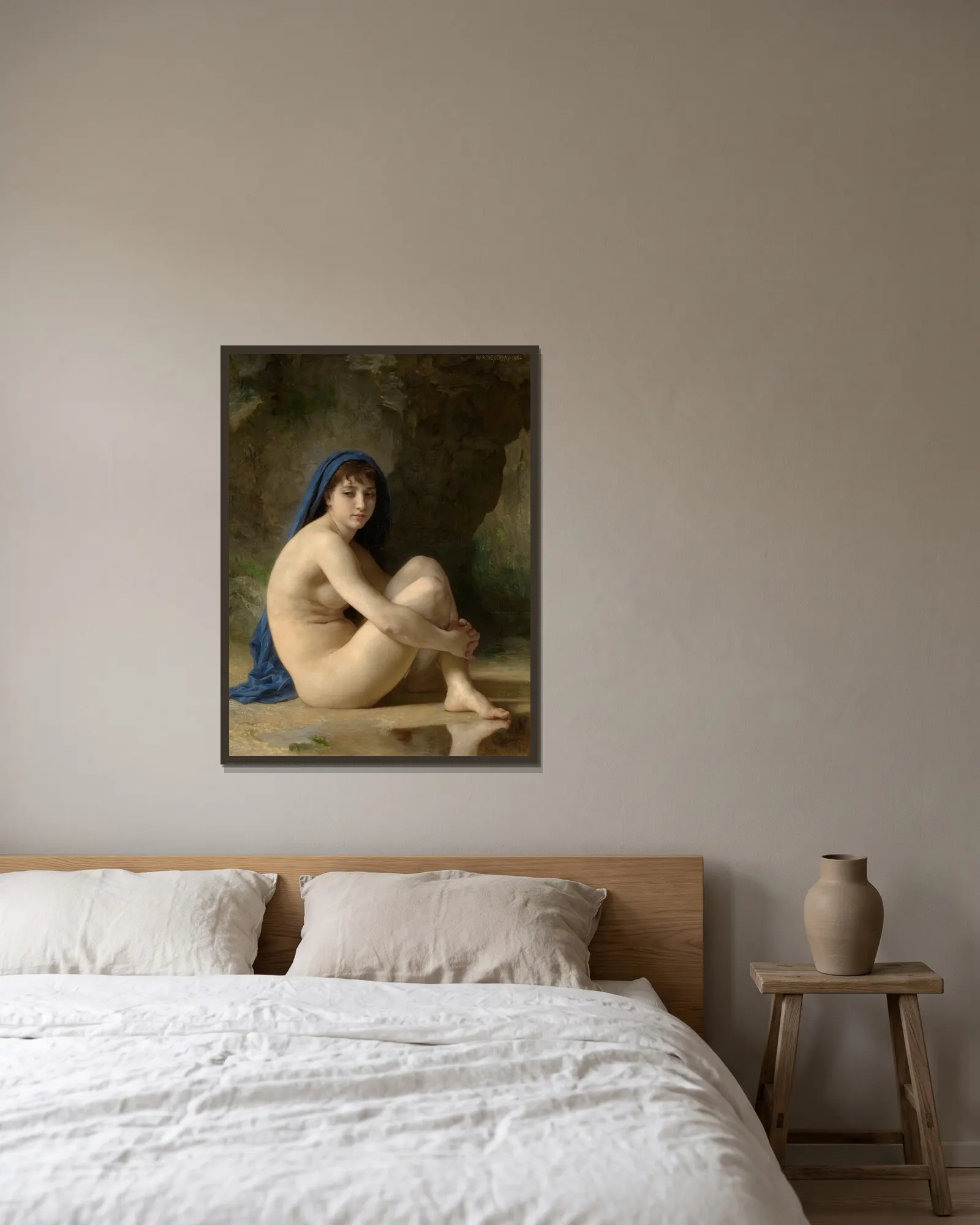 Seated Nude av William Bouguereau inramad på en vägg