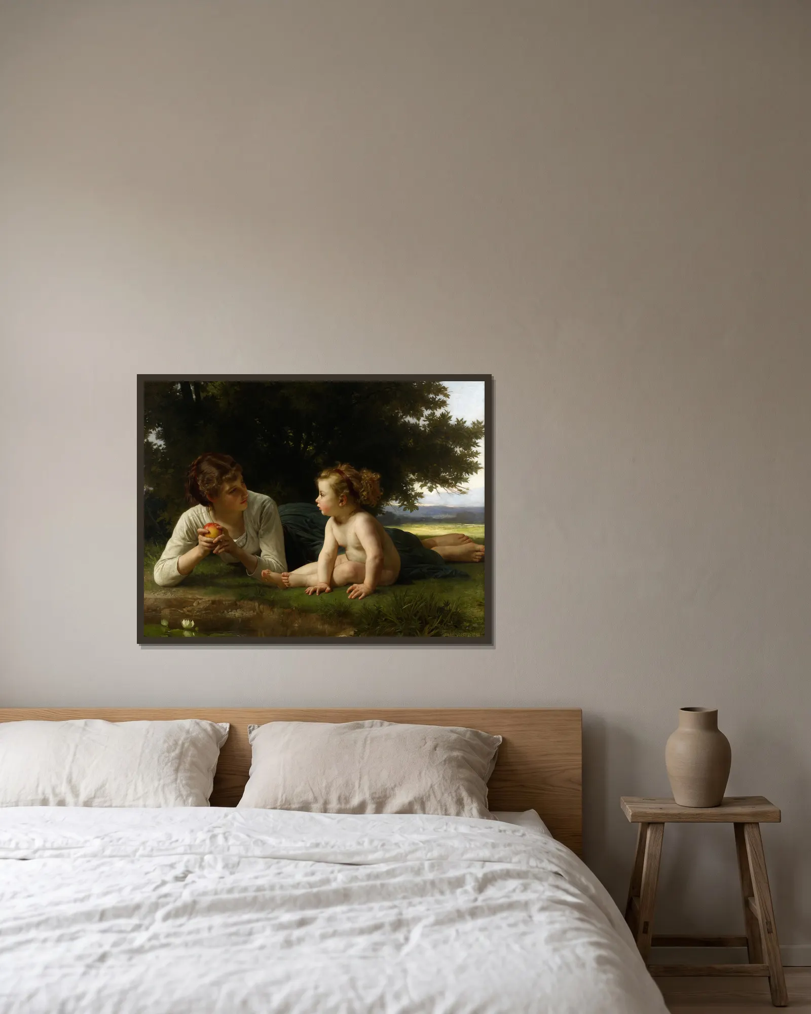 Temptation av William Bouguereau inramad på en vägg