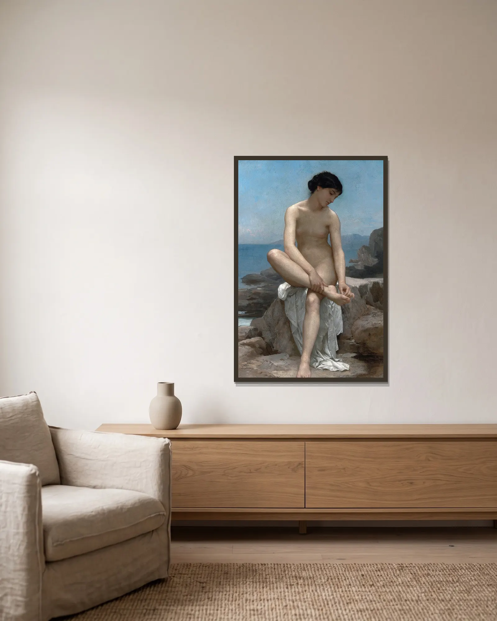 The Bather av William Bouguereau inramad på en vägg